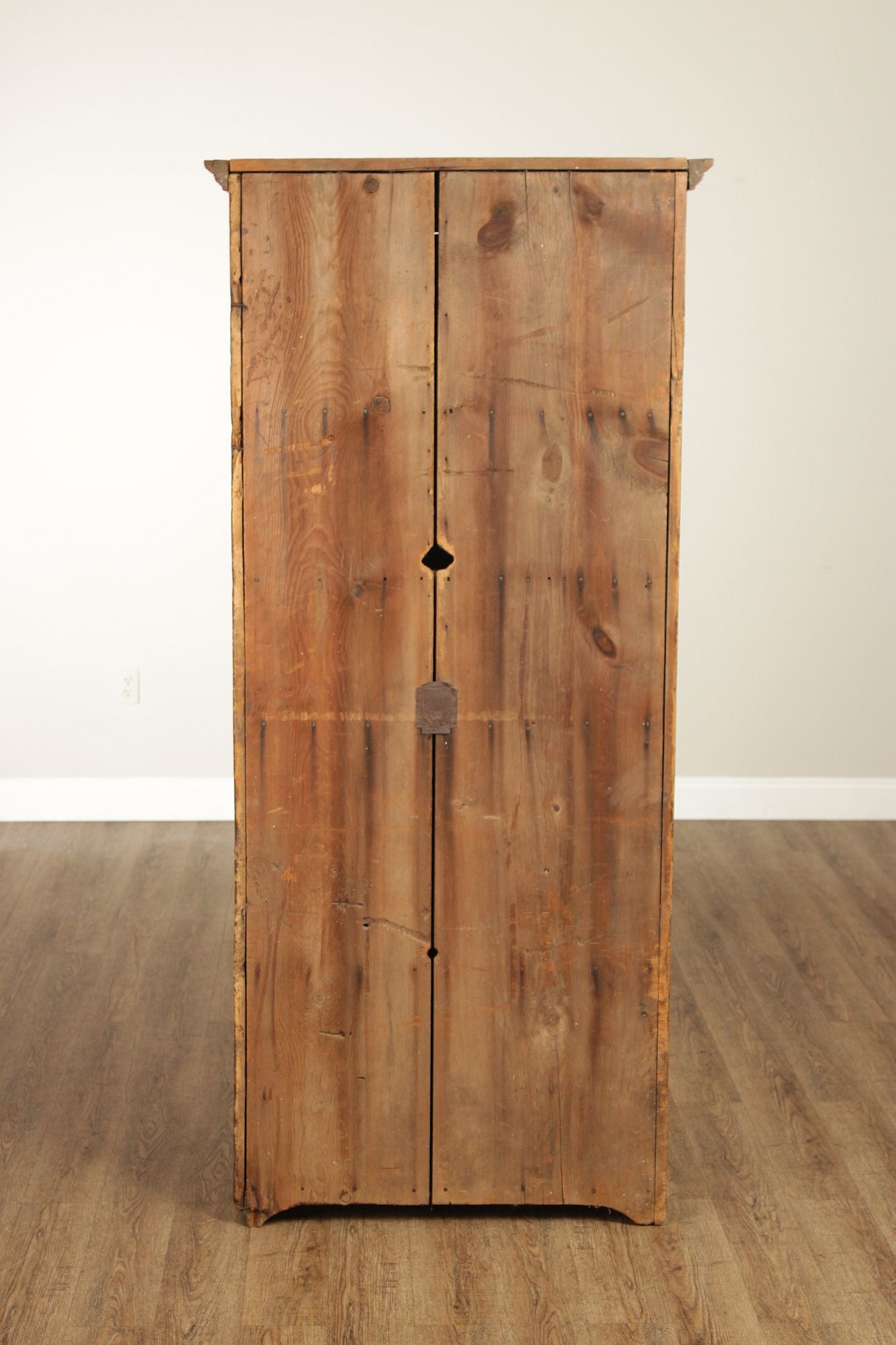 Antique American Primitive Red Painted Pine Two Door Cupboard