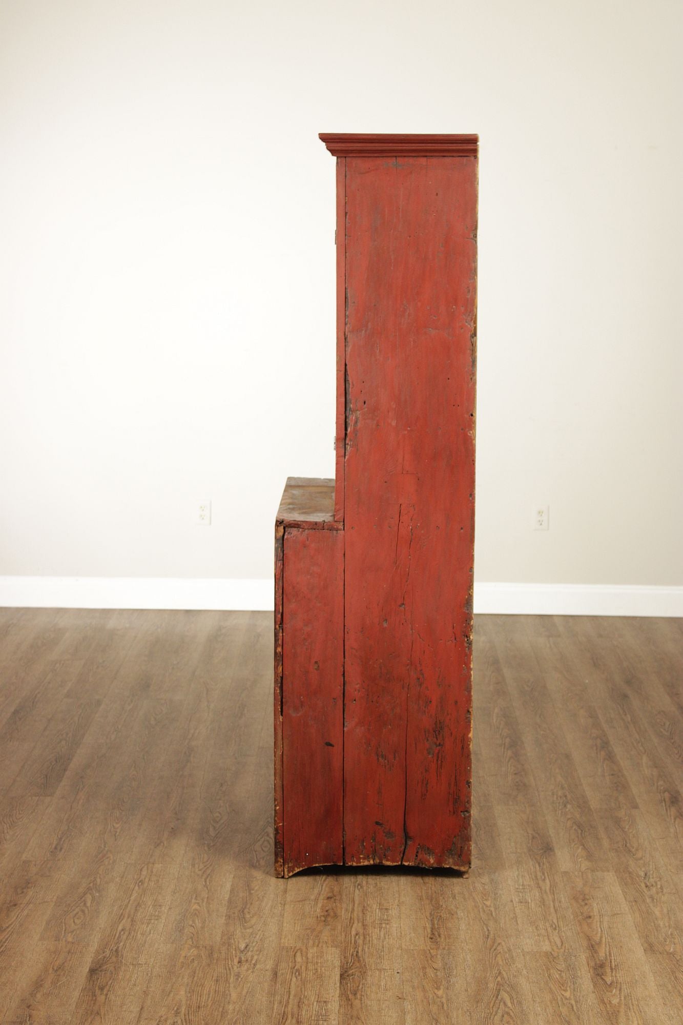 Antique American Primitive Red Painted Pine Two Door Cupboard