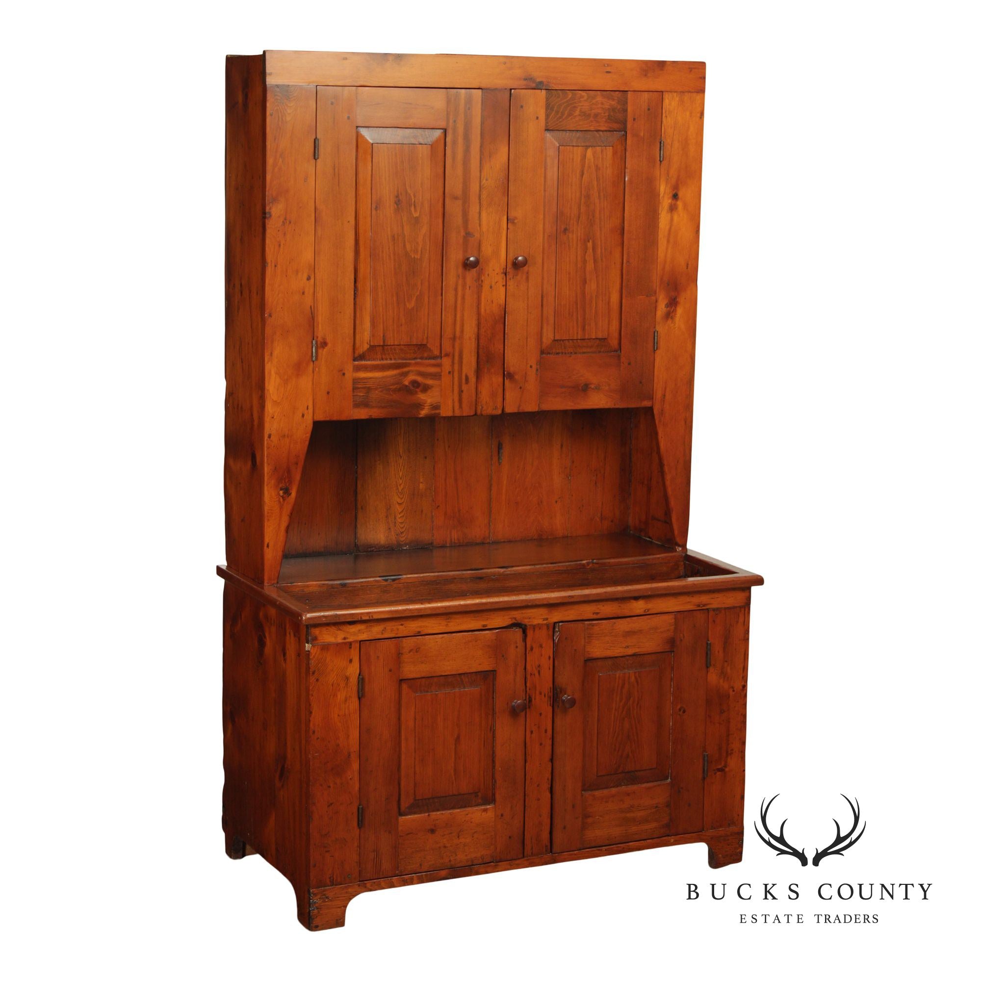Antique American Pine Deep Stepback Cupboard