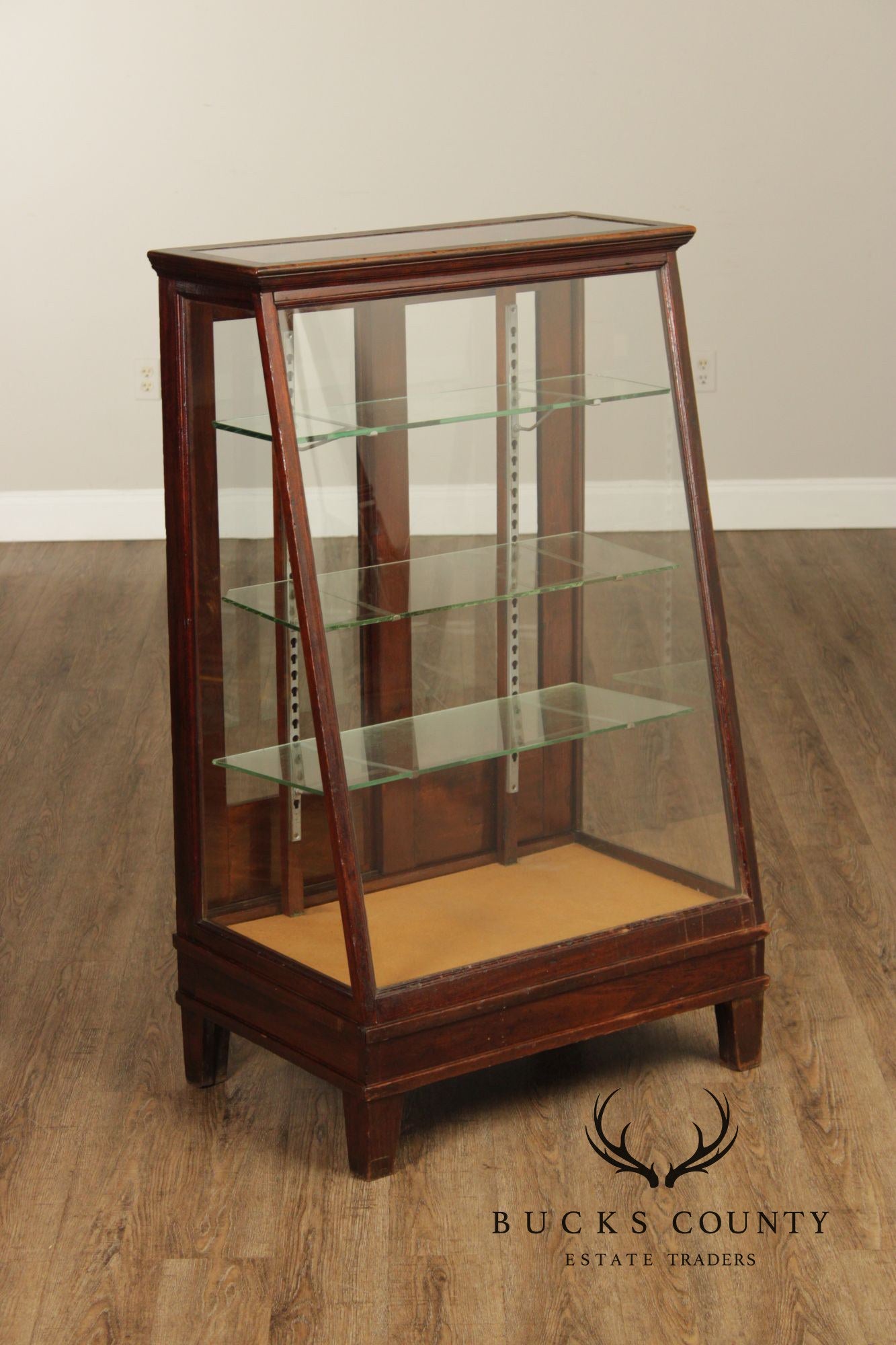 Vintage Wood And Glass Display Showcase Cabinet