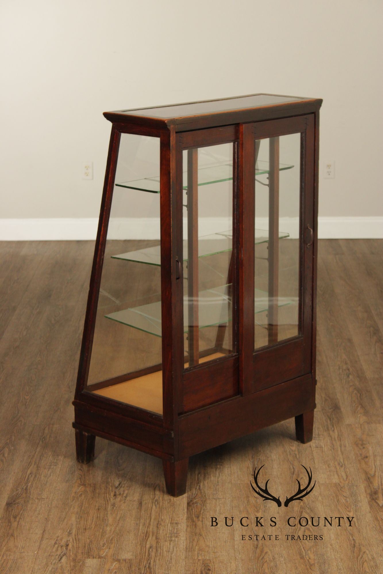 Vintage Wood And Glass Display Showcase Cabinet