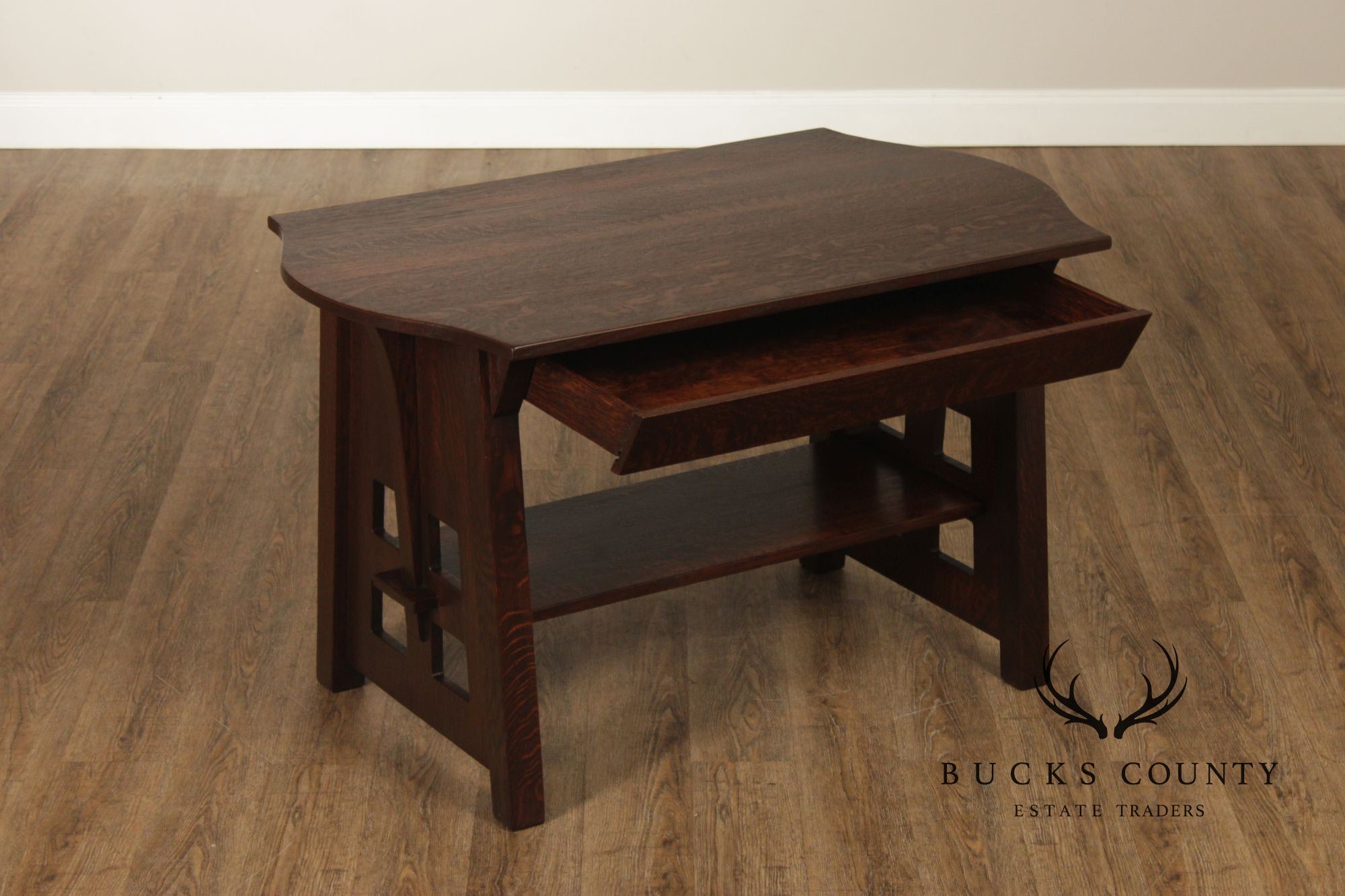 Limbert Antique Arts & Crafts Oak Turtle Top Library Table Writing Desk