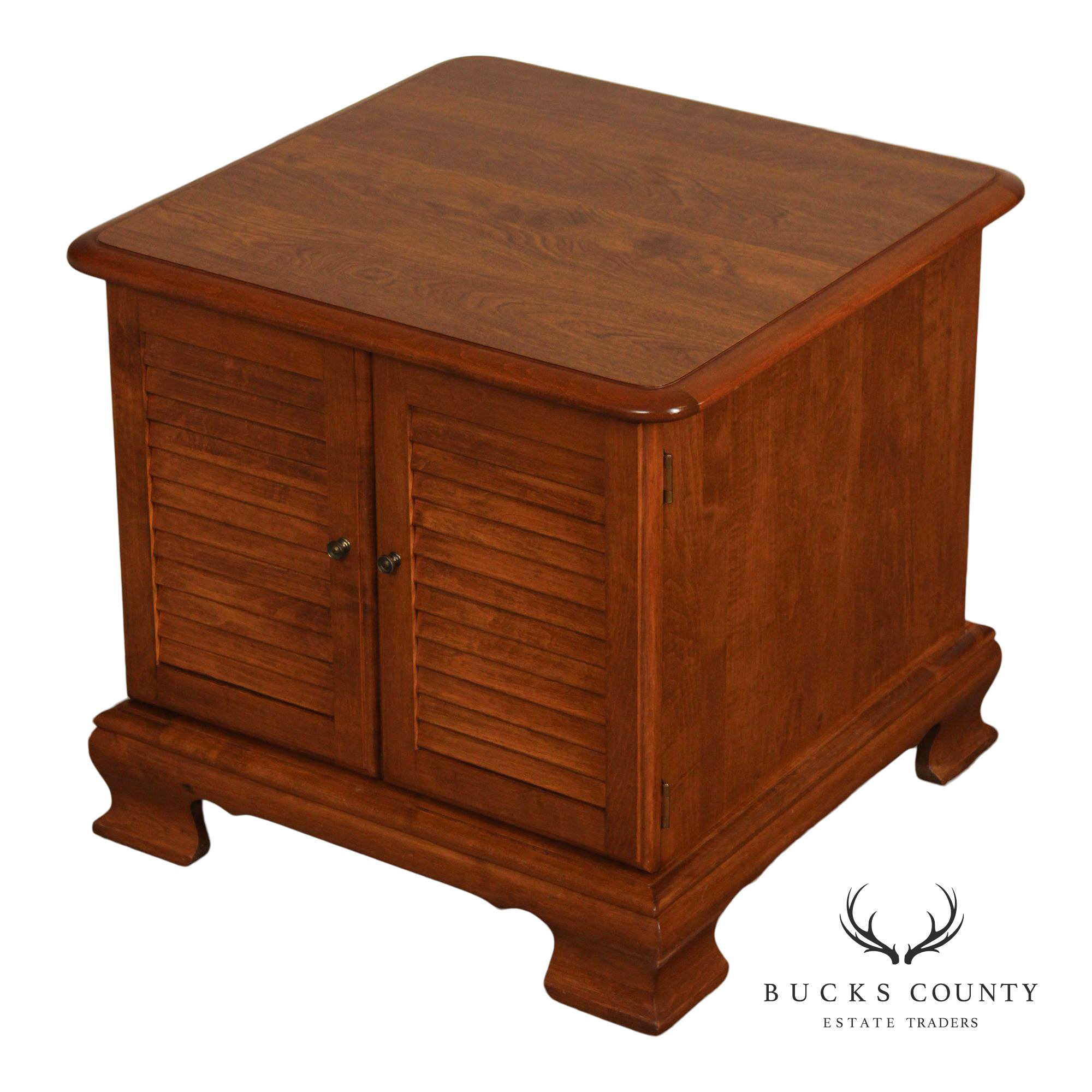 Ethan Allen Heirloom Nutmeg Maple Louvered Door Record Cabinet Side Table