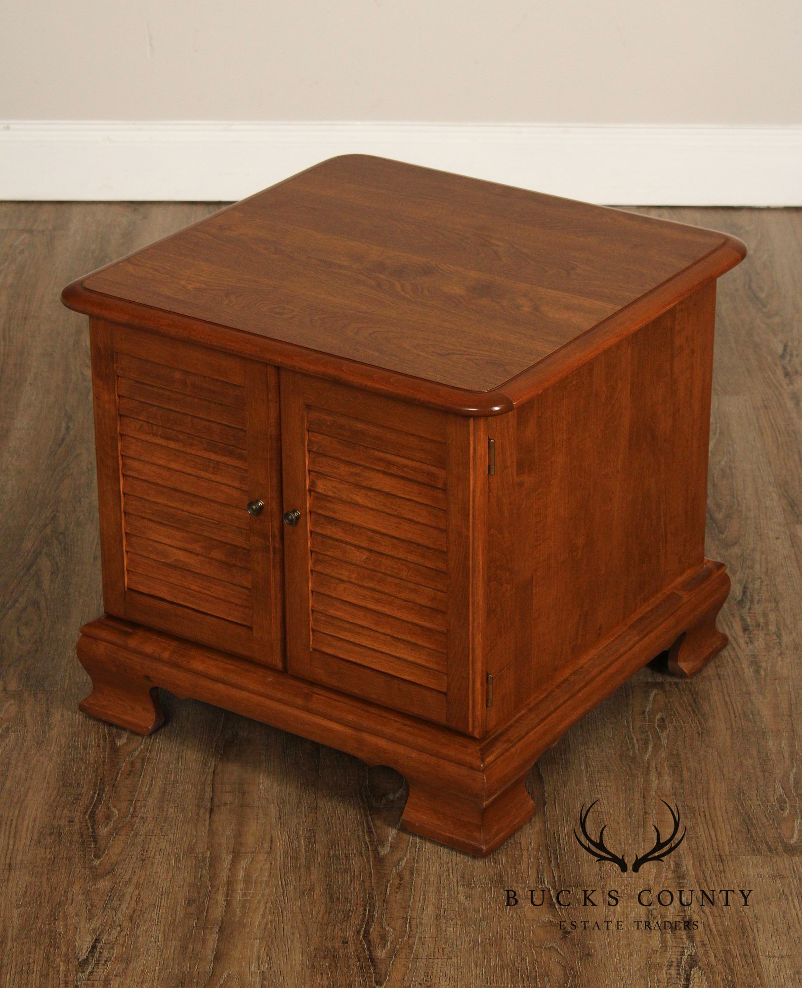 Ethan Allen Heirloom Nutmeg Maple Louvered Door Record Cabinet Side Table