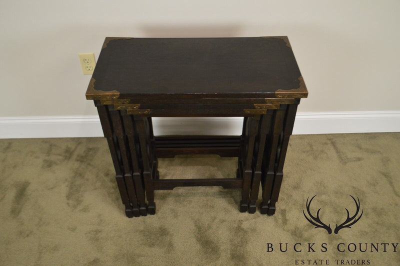 Arts & Crafts Antique Oak Asian Inspired Nesting Tables