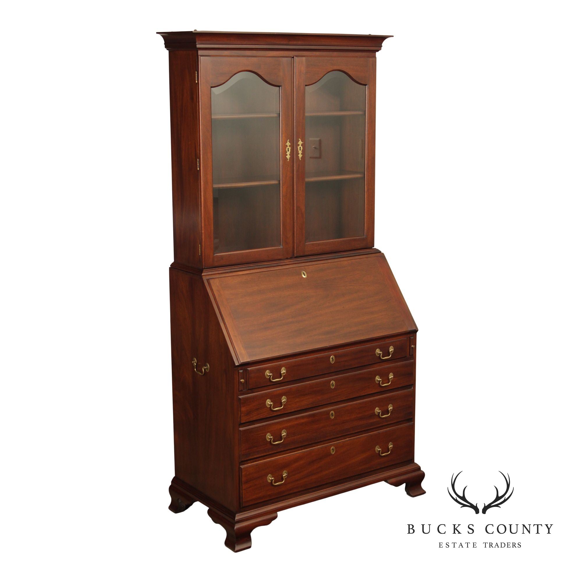 Henkel Harris Mahogany Chippendale Style Secretary Bookcase