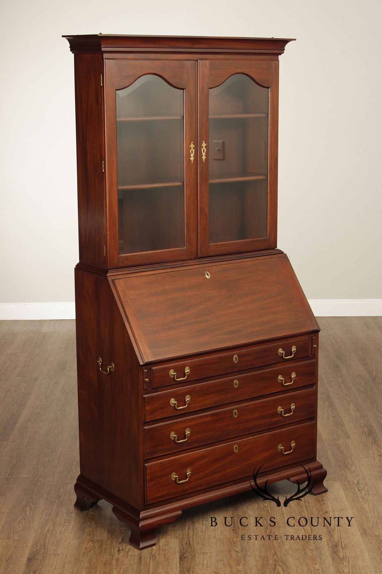 Henkel Harris Mahogany Chippendale Style Secretary Bookcase