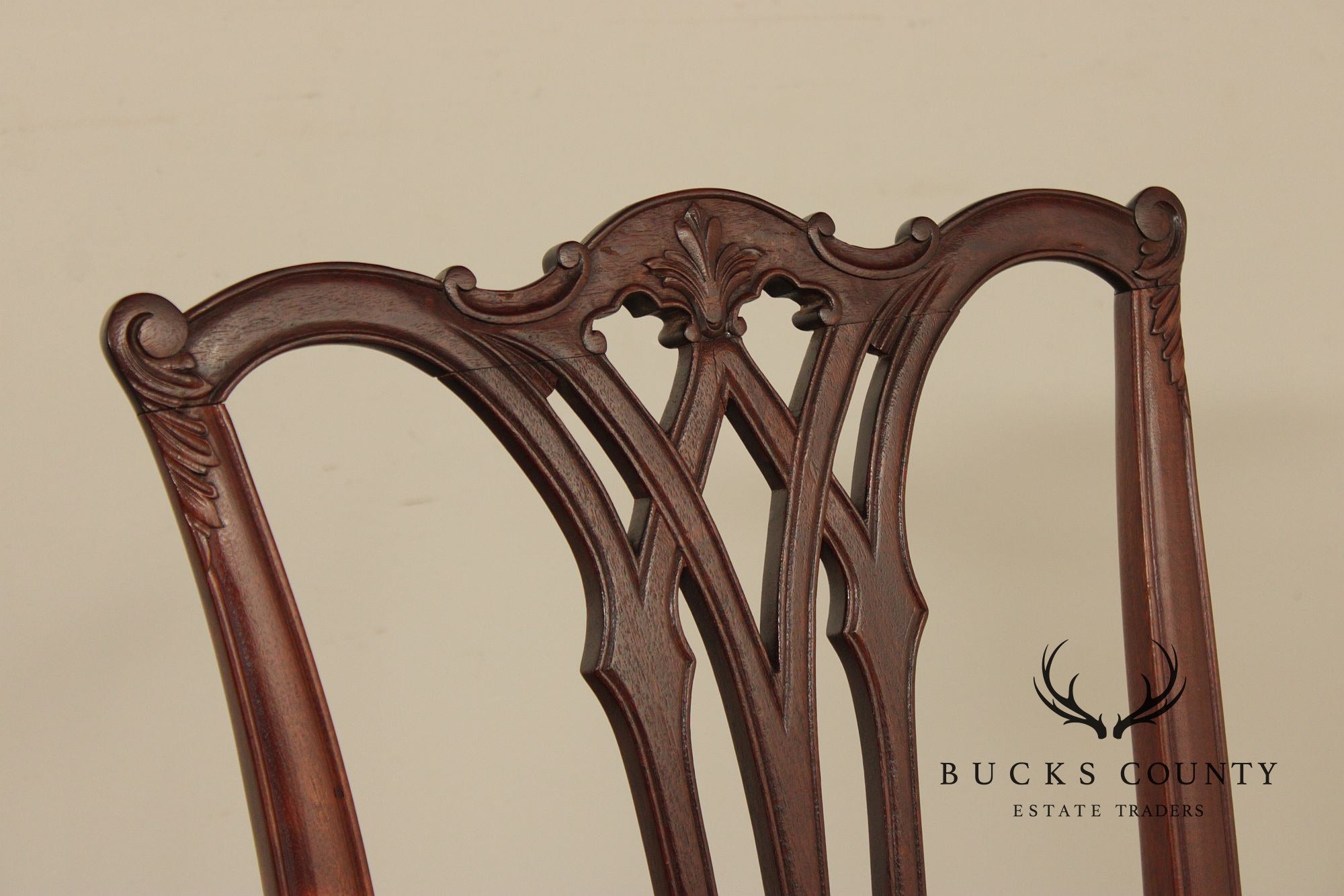 Antique Chippendale Style Set of Six Carved Mahogany Dining Chairs