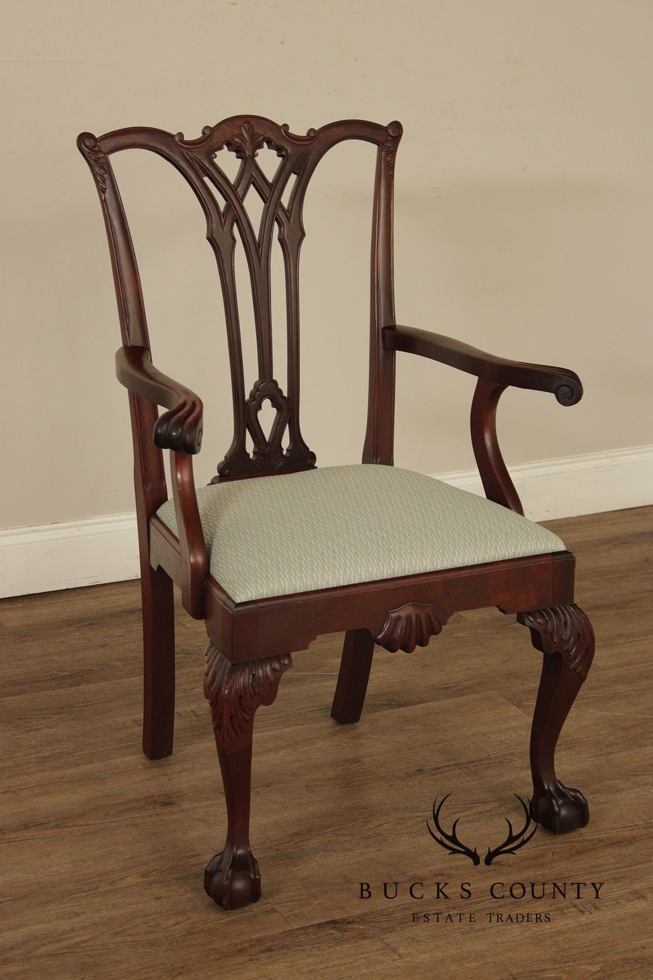 Antique Chippendale Style Set of Six Carved Mahogany Dining Chairs