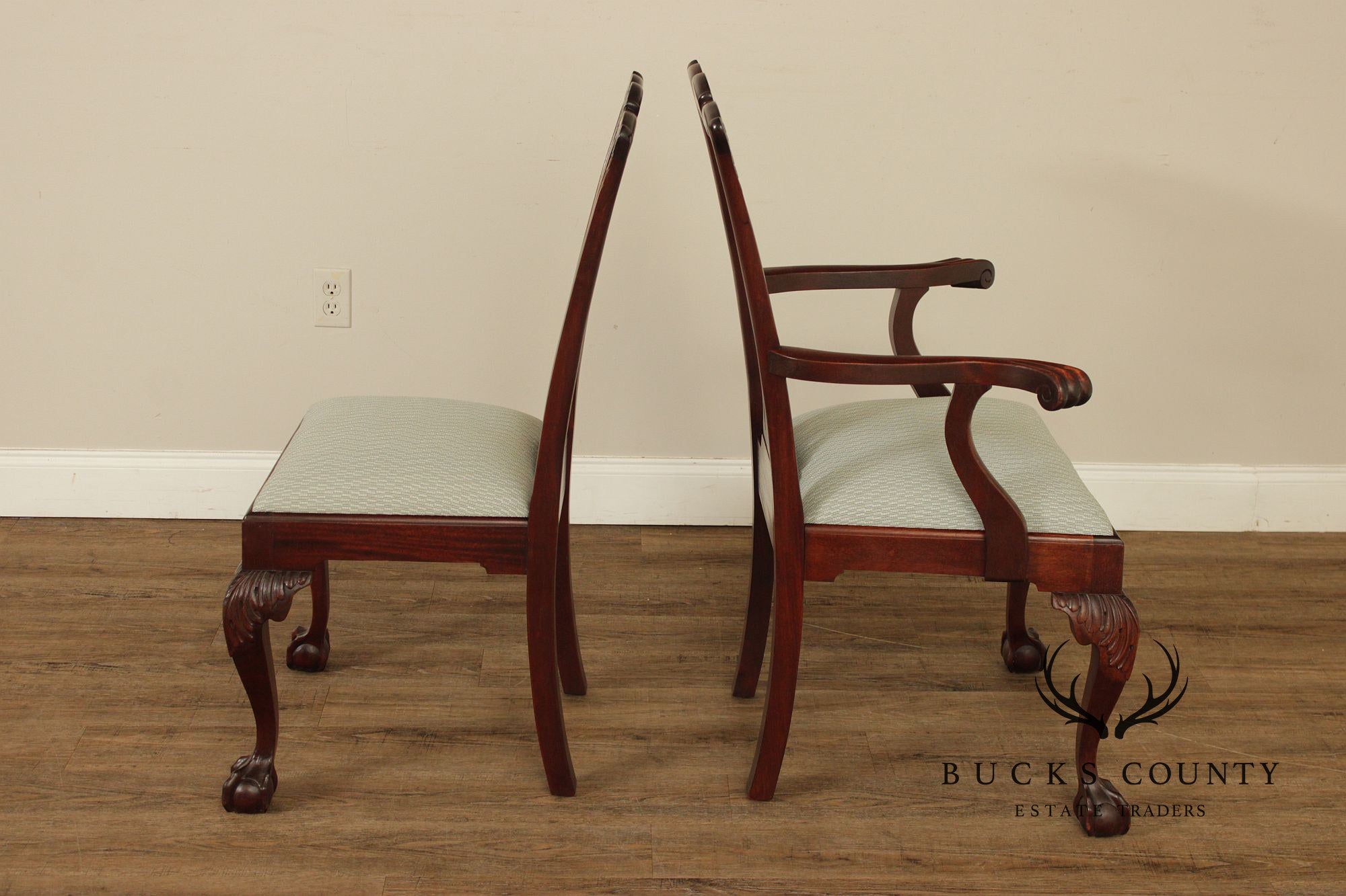 Antique Chippendale Style Set of Six Carved Mahogany Dining Chairs
