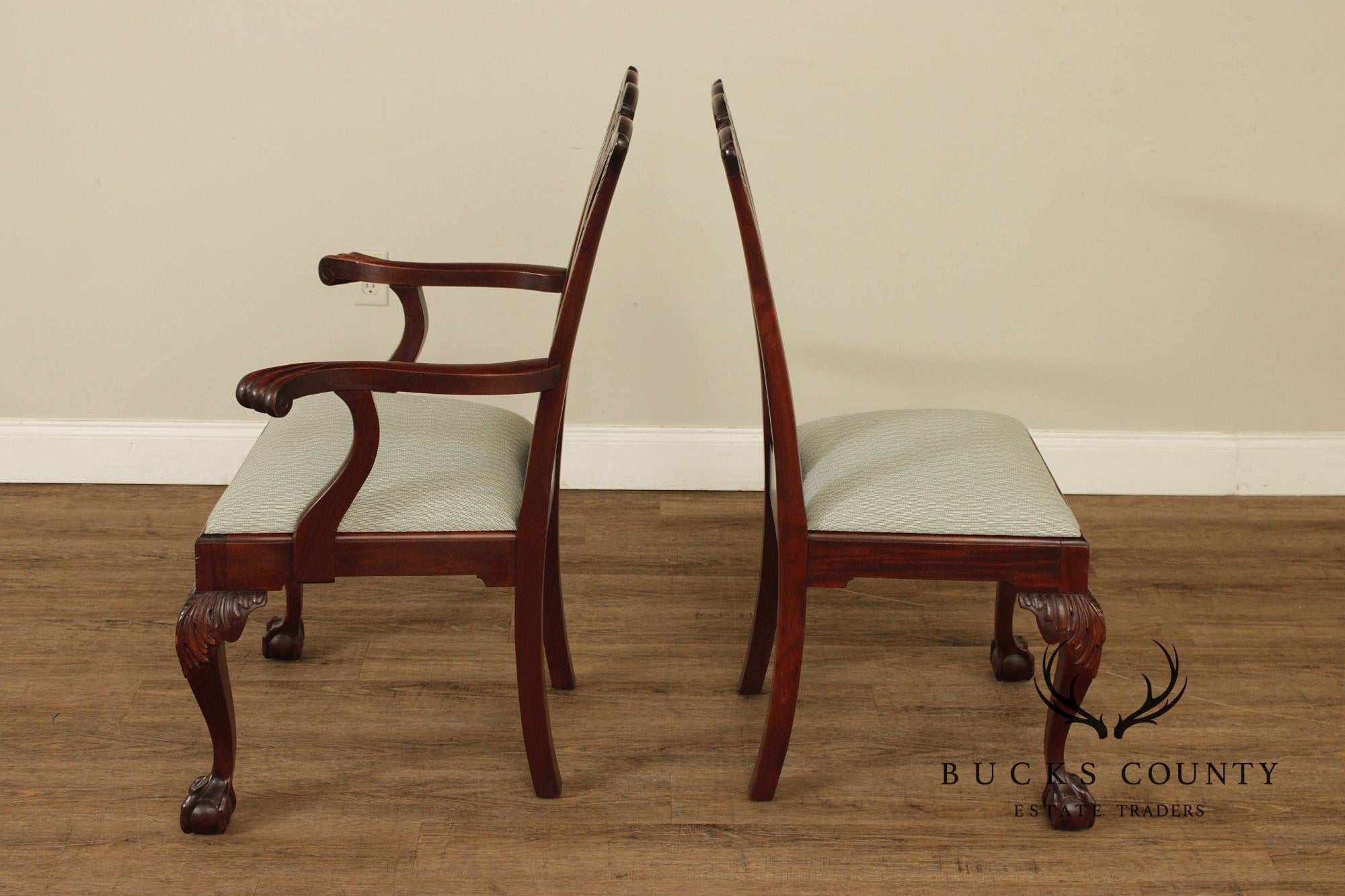 Antique Chippendale Style Set of Six Carved Mahogany Dining Chairs
