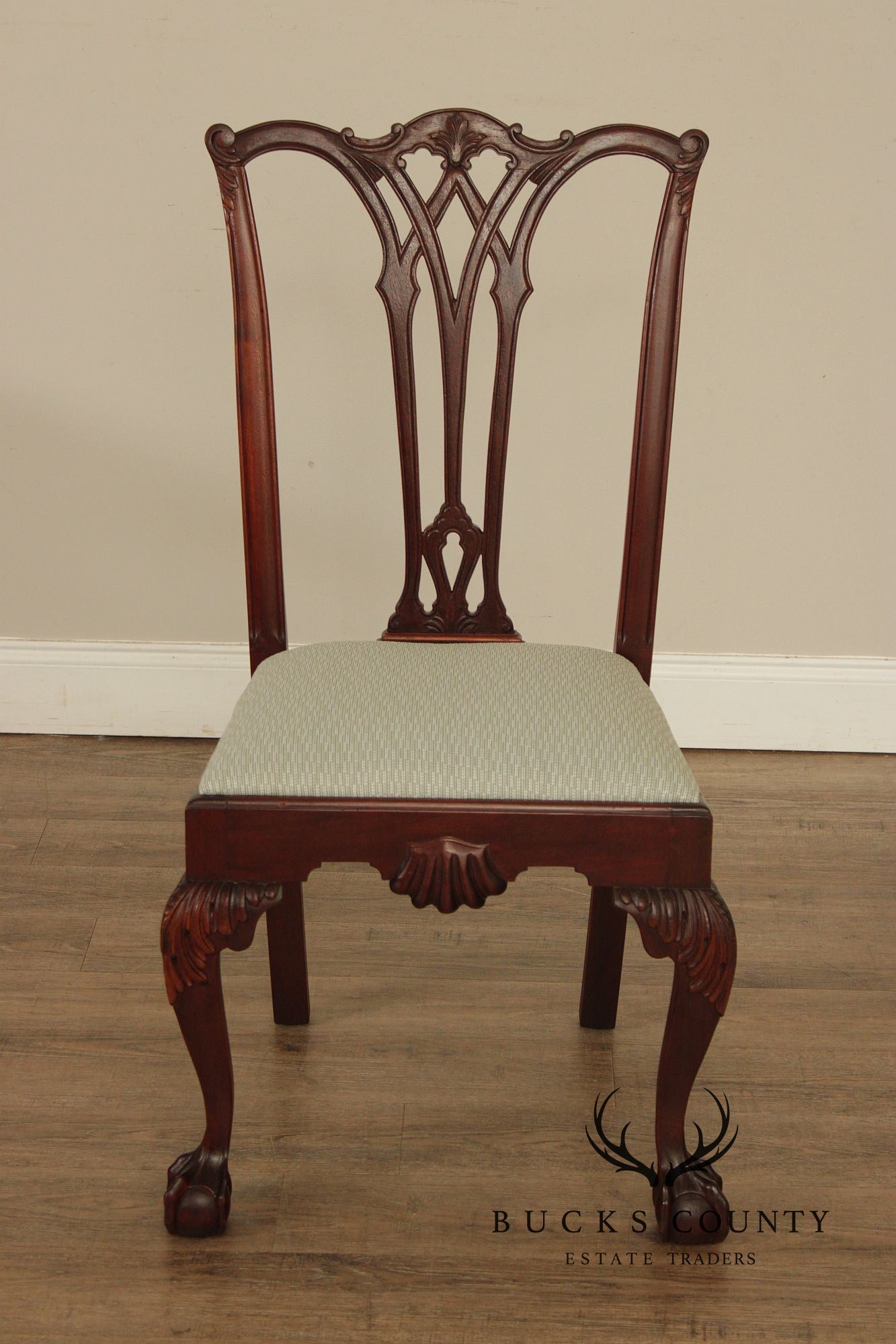 Antique Chippendale Style Set of Six Carved Mahogany Dining Chairs