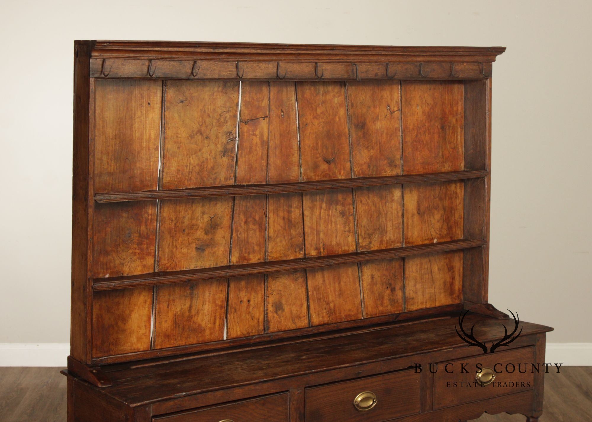 Antique English Country Welsh Dresser With Plate Rack