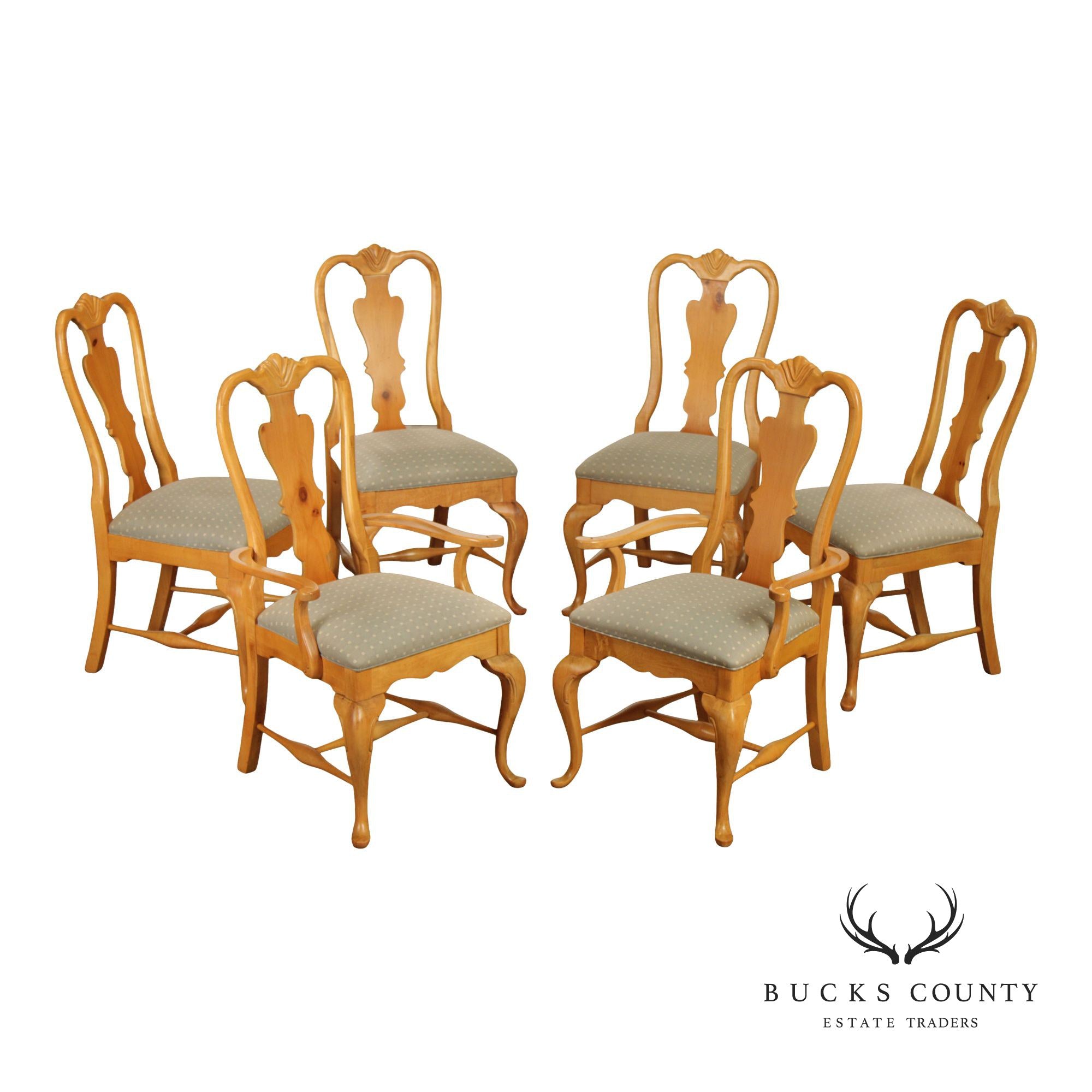 Thomasville Queen Anne Style Set Of 6 Light Pine Dining Chairs