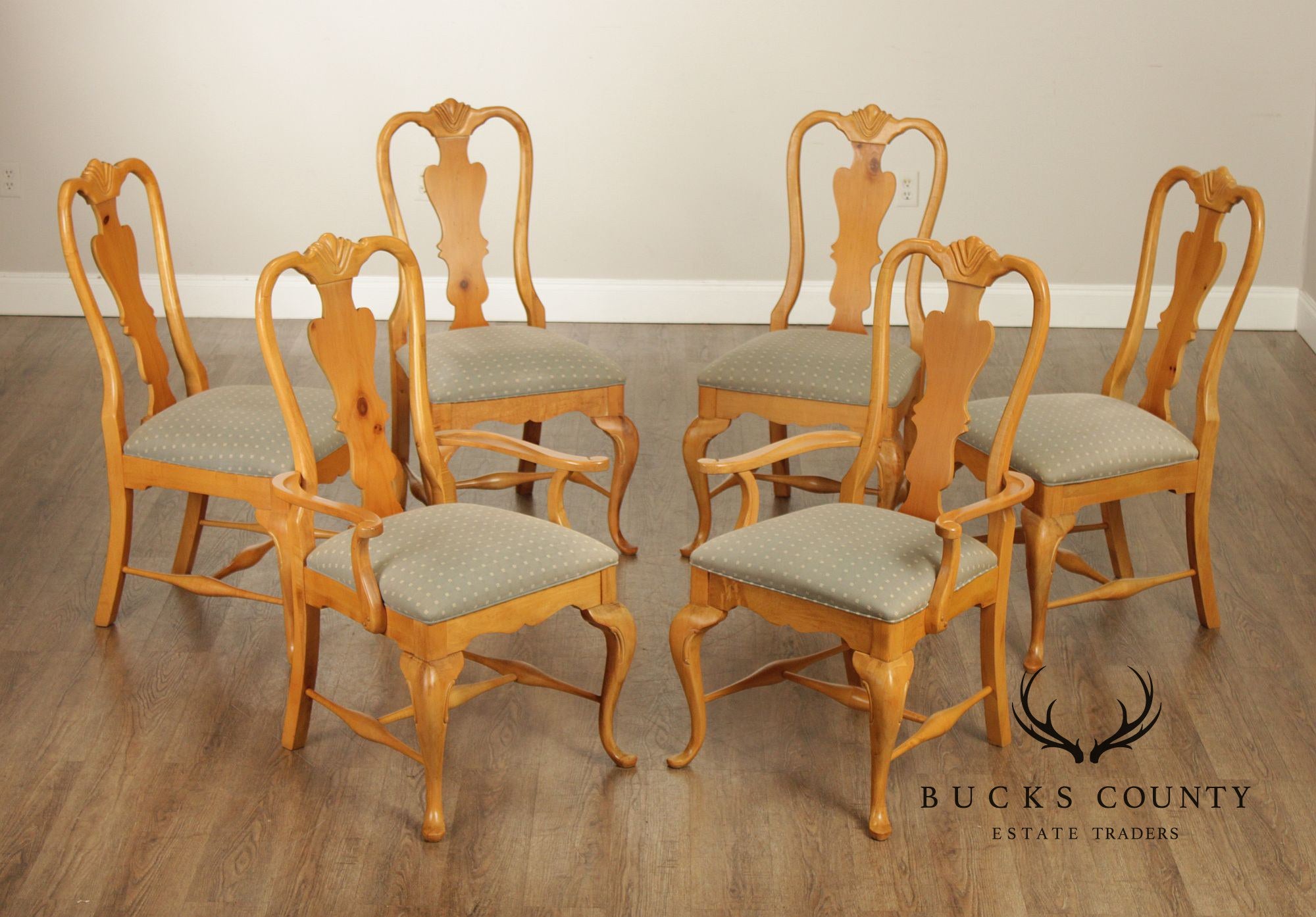 Thomasville Queen Anne Style Set Of 6 Light Pine Dining Chairs