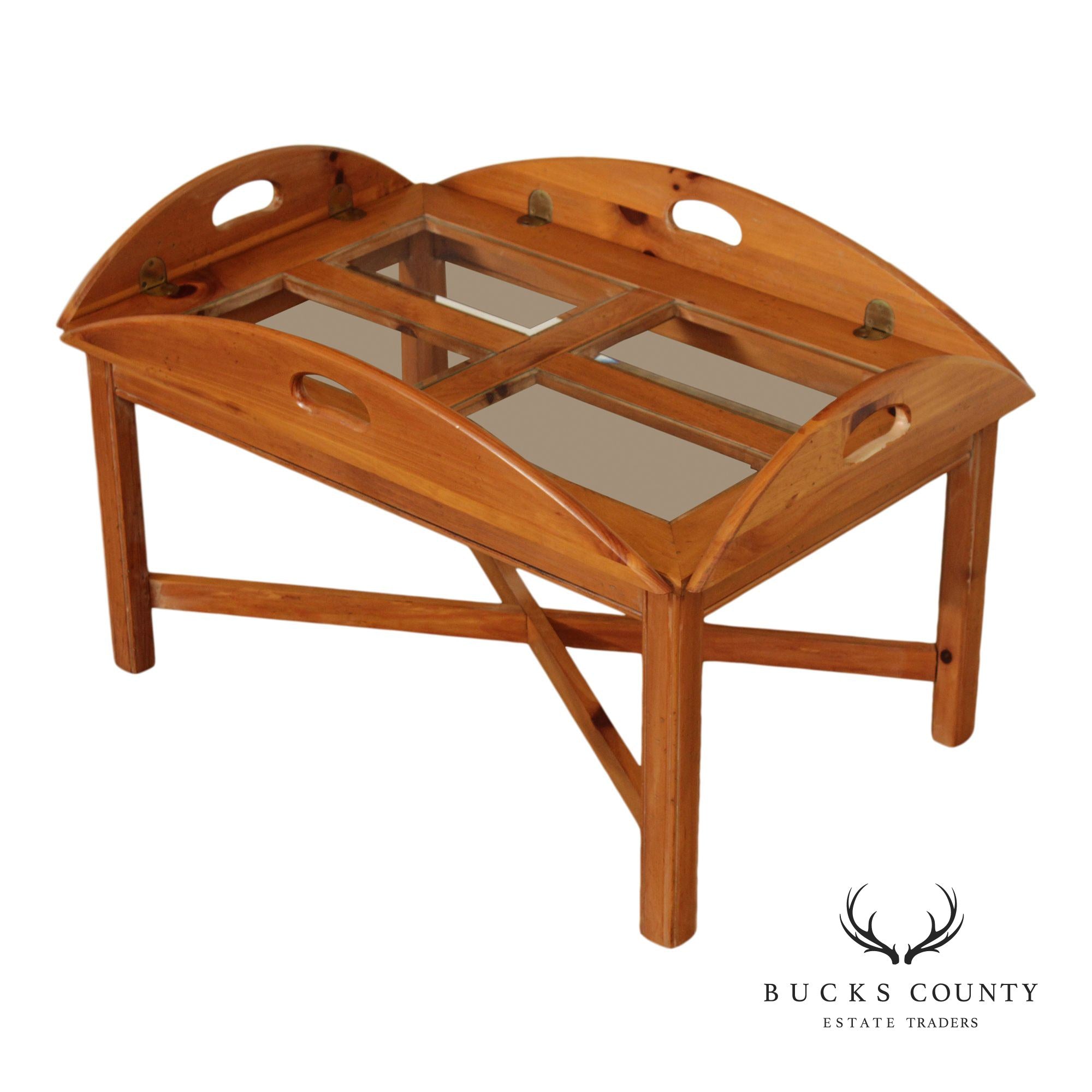 Thomasville Pine Butler’s Tray Coffee Table with Glass Top