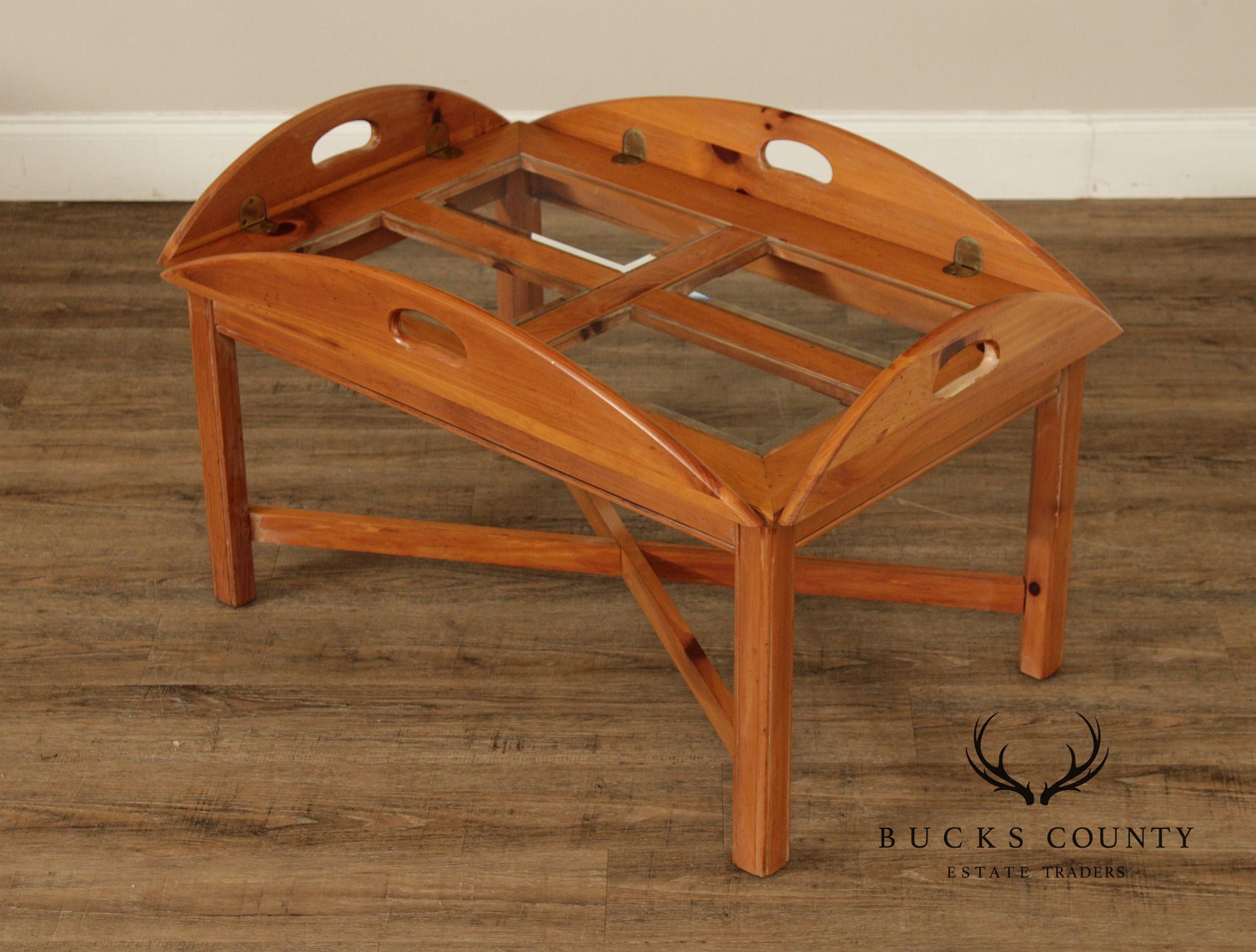 Thomasville Pine Butler’s Tray Coffee Table with Glass Top
