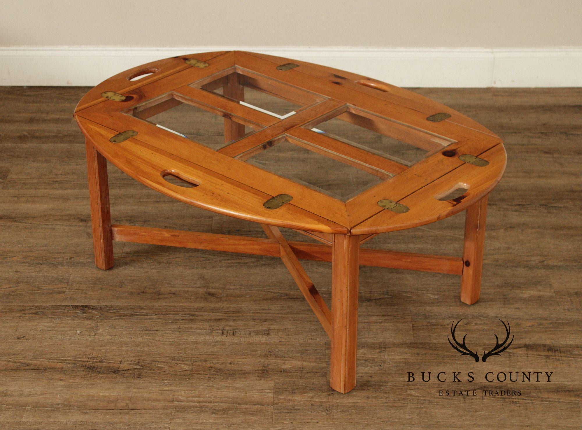Thomasville Pine Butler’s Tray Coffee Table with Glass Top