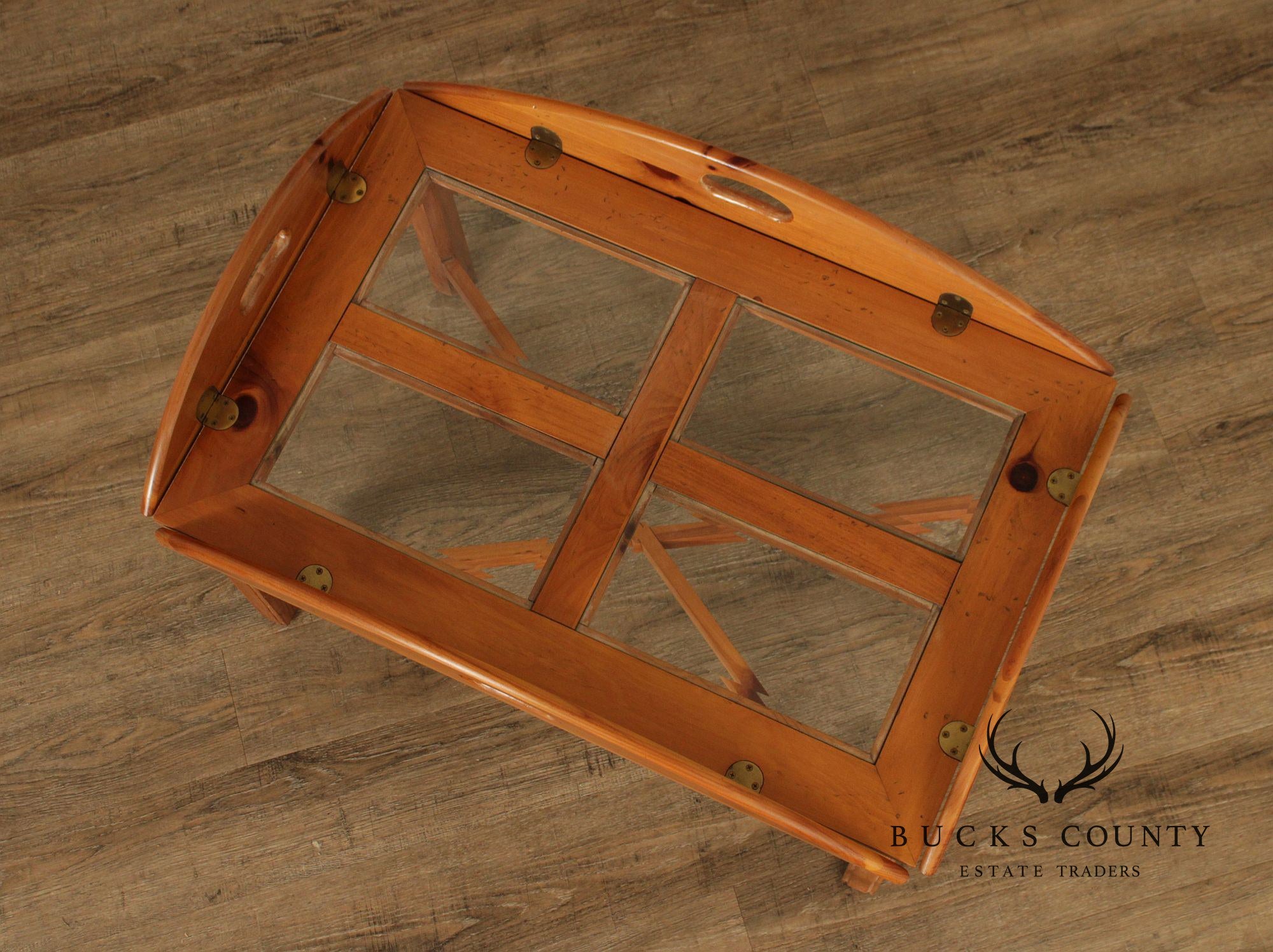 Thomasville Pine Butler’s Tray Coffee Table with Glass Top