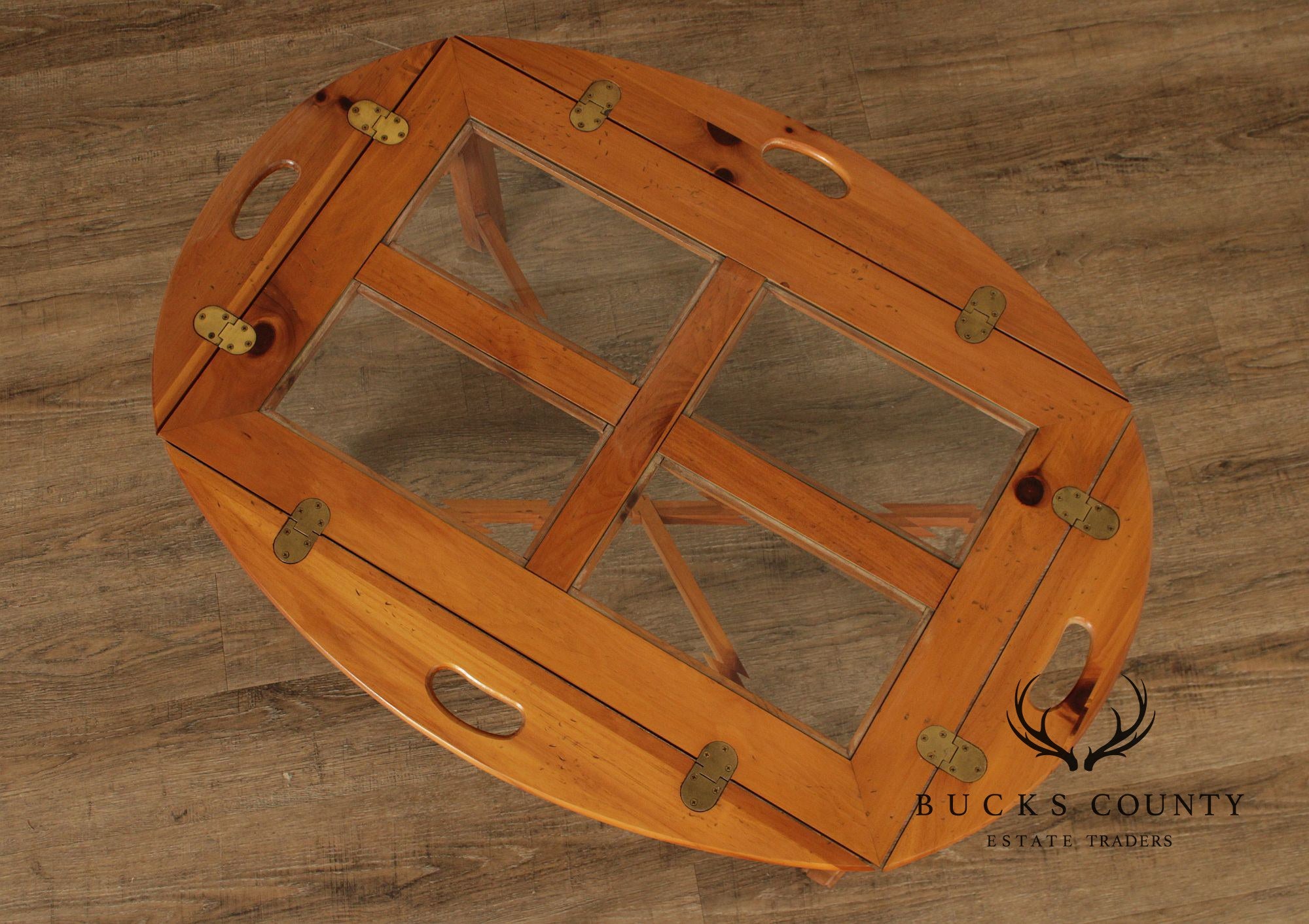 Thomasville Pine Butler’s Tray Coffee Table with Glass Top