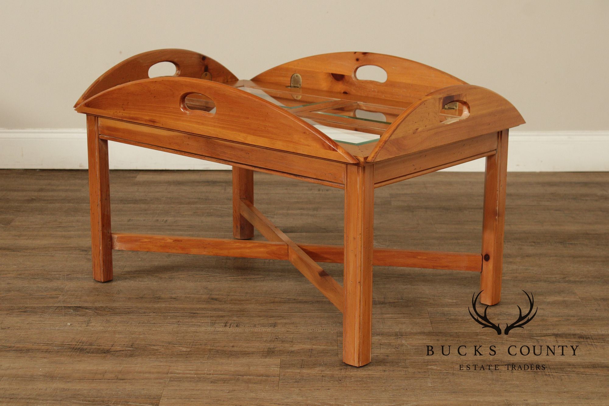 Thomasville Pine Butler’s Tray Coffee Table with Glass Top