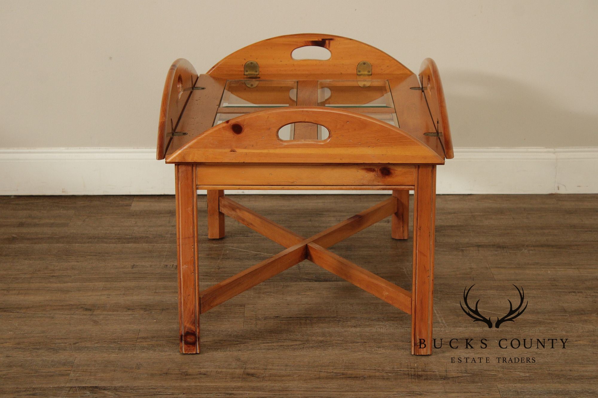 Thomasville Pine Butler’s Tray Coffee Table with Glass Top