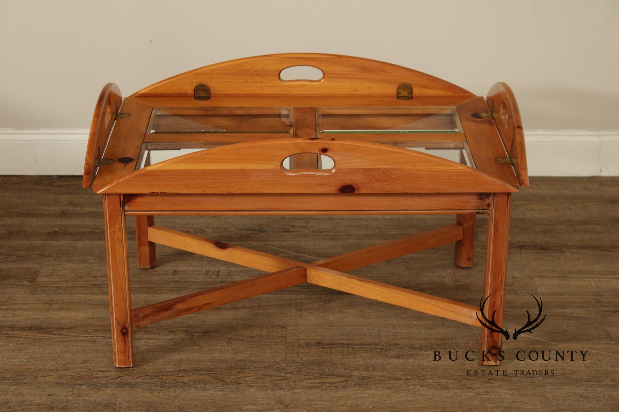 Thomasville Pine Butler’s Tray Coffee Table with Glass Top
