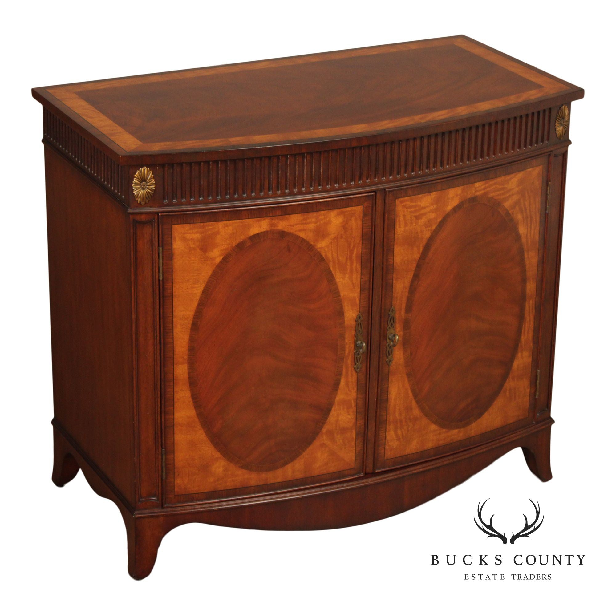 Ethan Allen Federal Style Mahogany And Satinwood Inlaid Demilune Server Cabinet