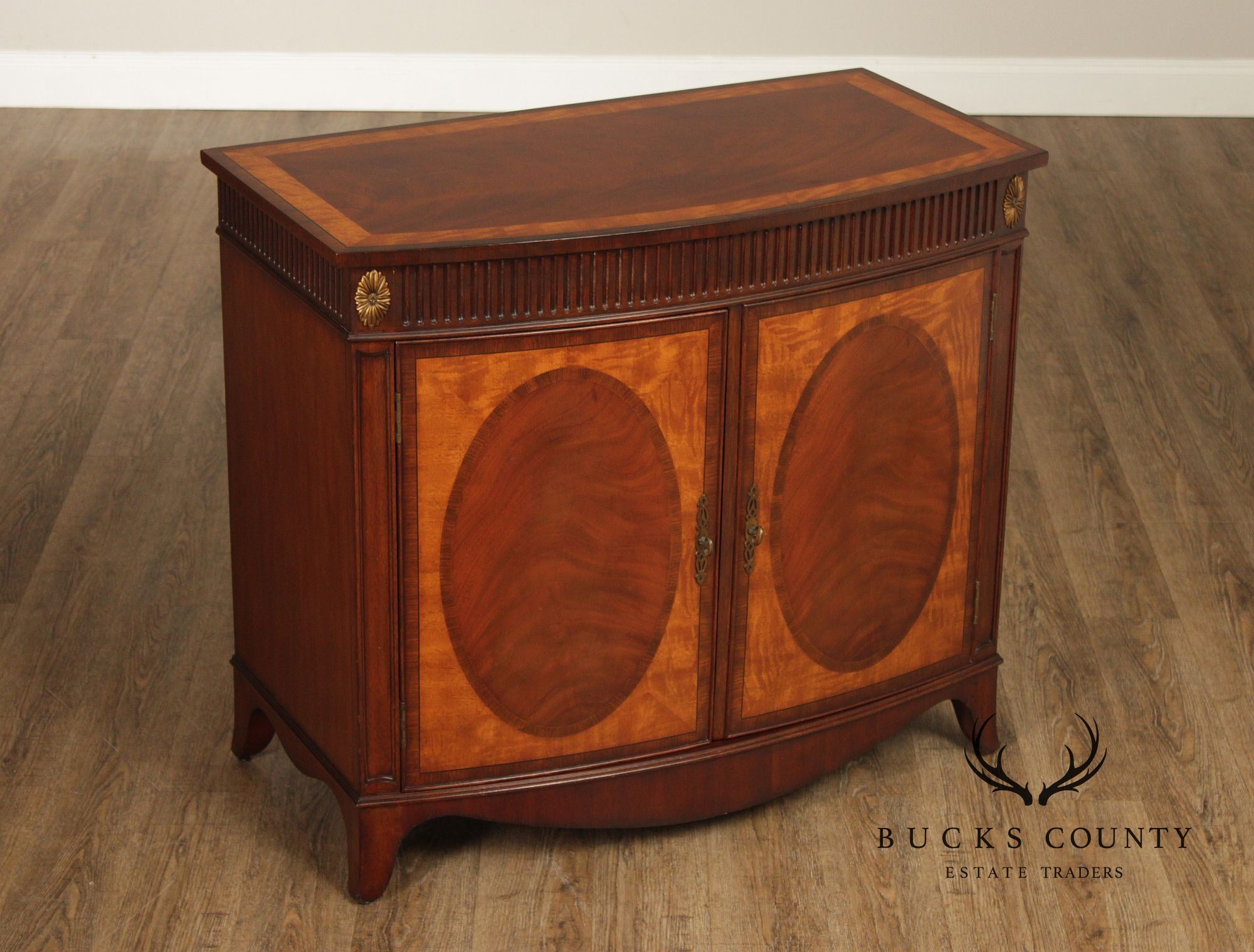 Ethan Allen Federal Style Mahogany And Satinwood Inlaid Demilune Server Cabinet