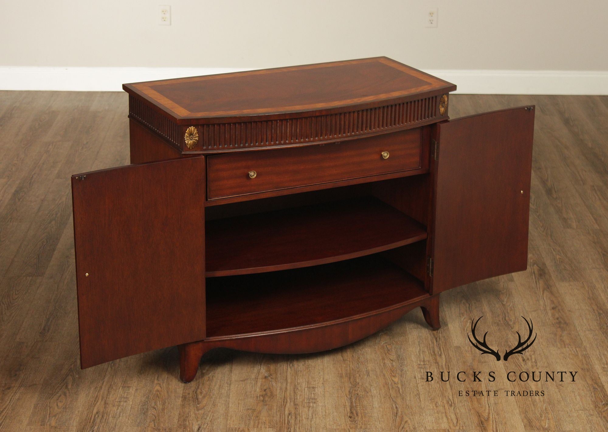 Ethan Allen Federal Style Mahogany And Satinwood Inlaid Demilune Server Cabinet