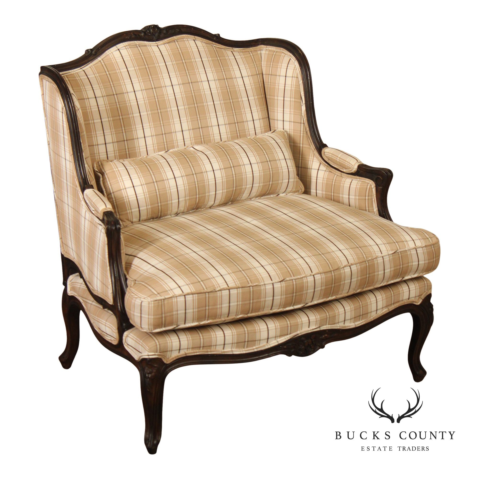 French Louis XV Style Wide Seat Bergere Armchair
