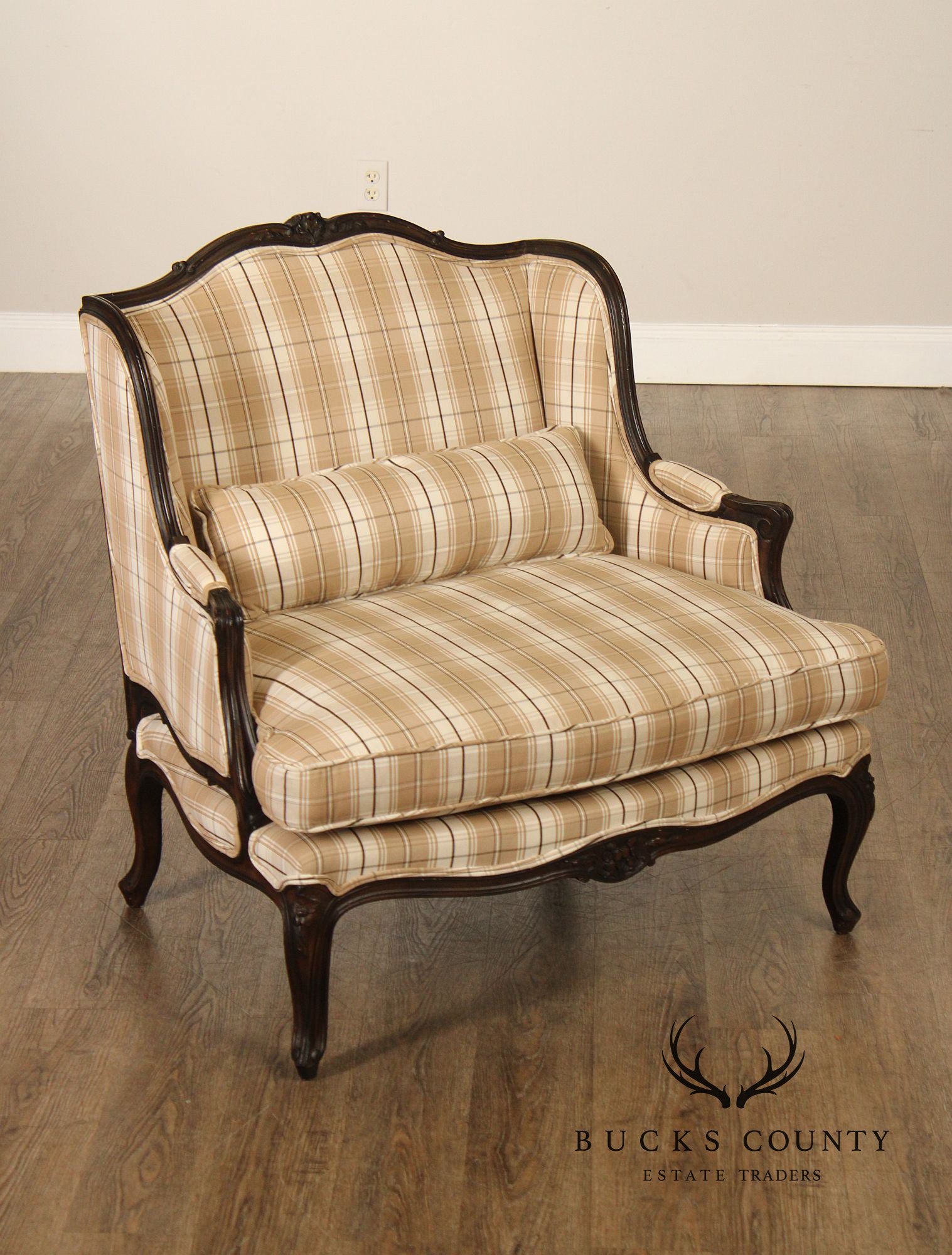 French Louis XV Style Wide Seat Bergere Armchair