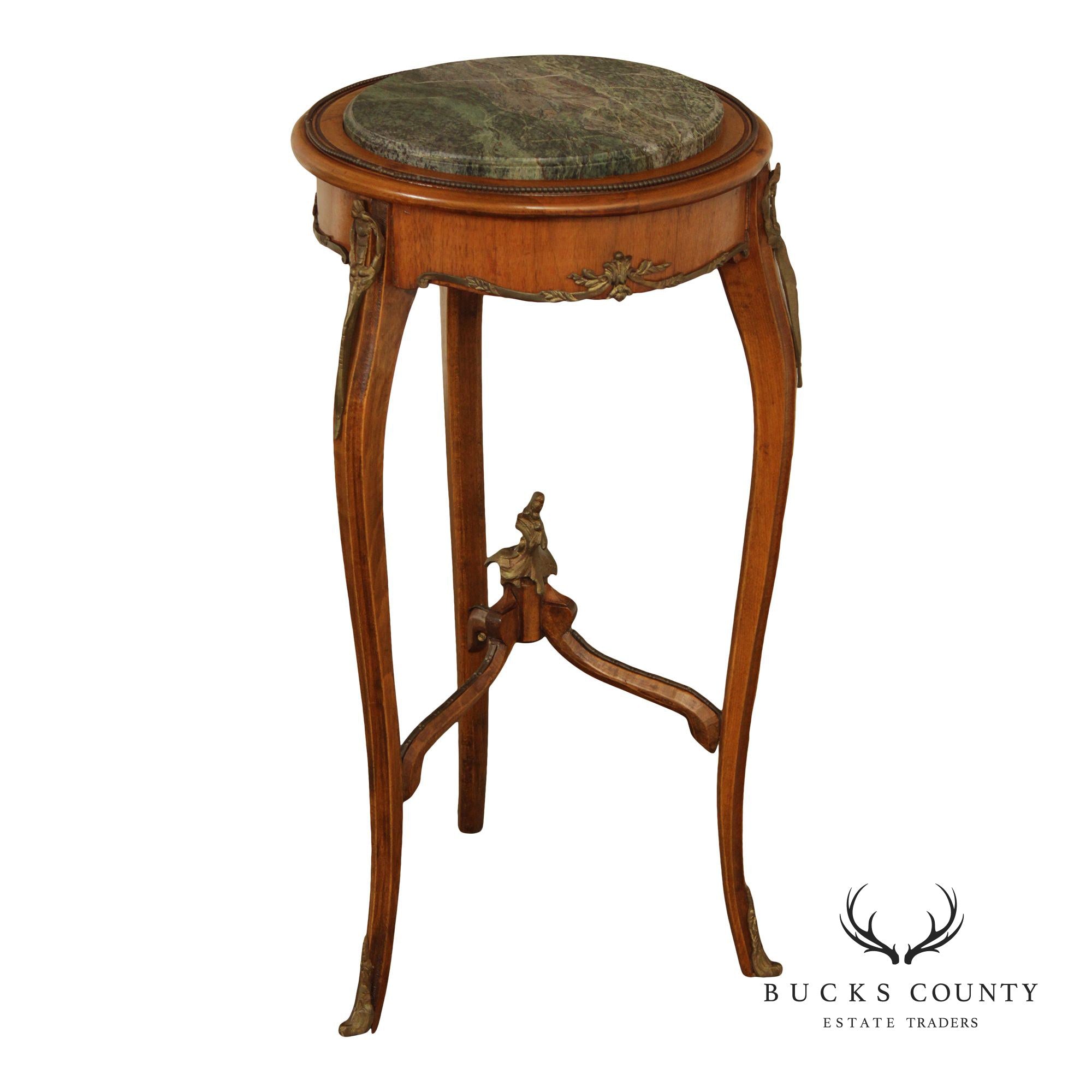 French Louis XV Style Marble Top Pedestal Side Table
