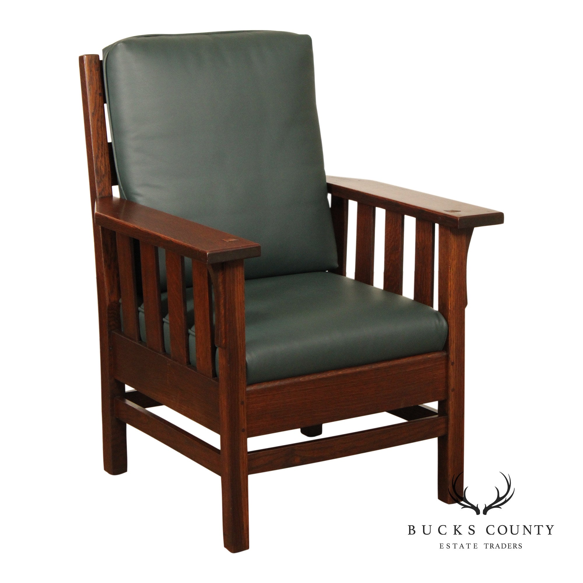 JM Young Antique Mission Oak and Leather Armchair