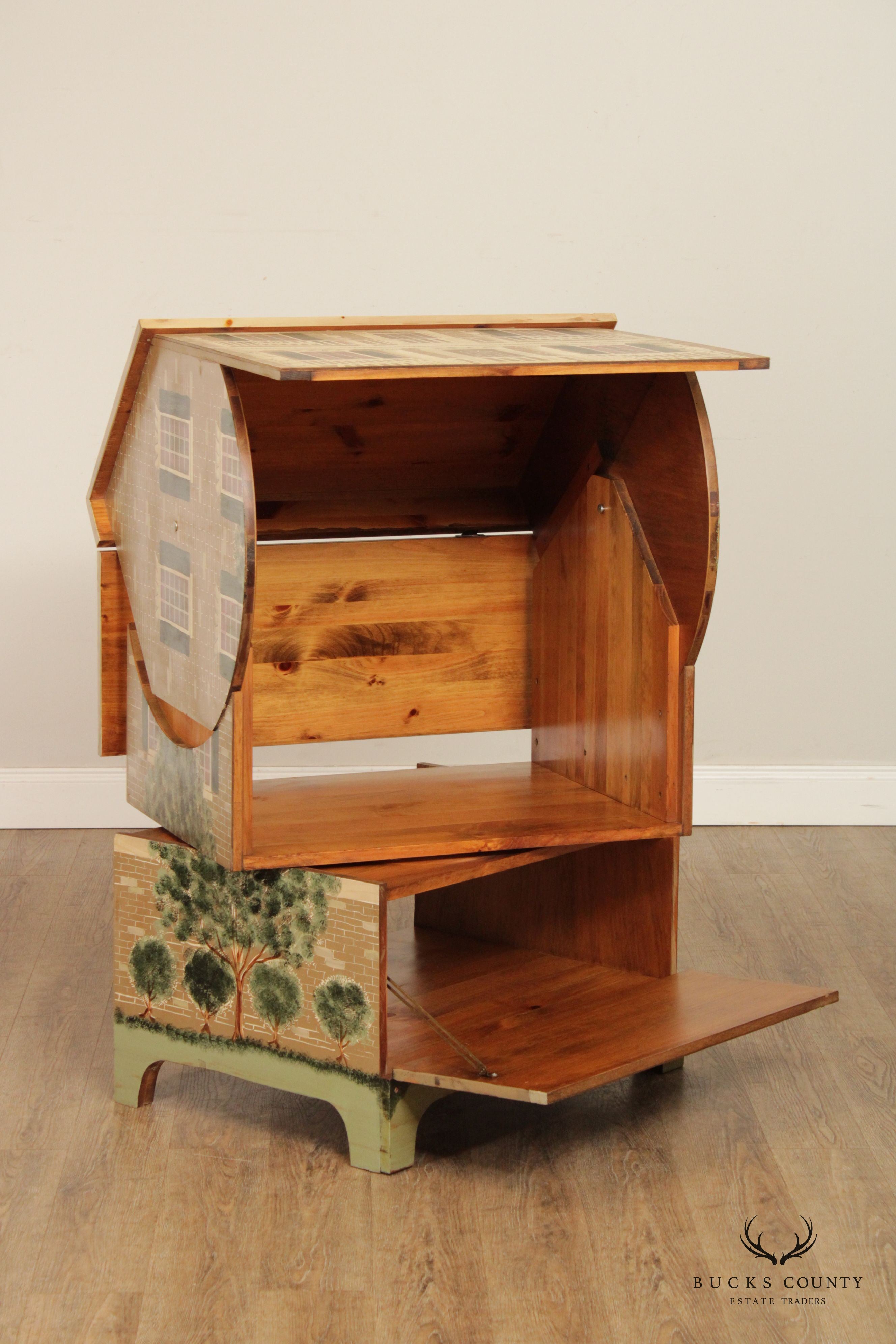 Hand Painted Pine Swivel Media Cabinet Stand