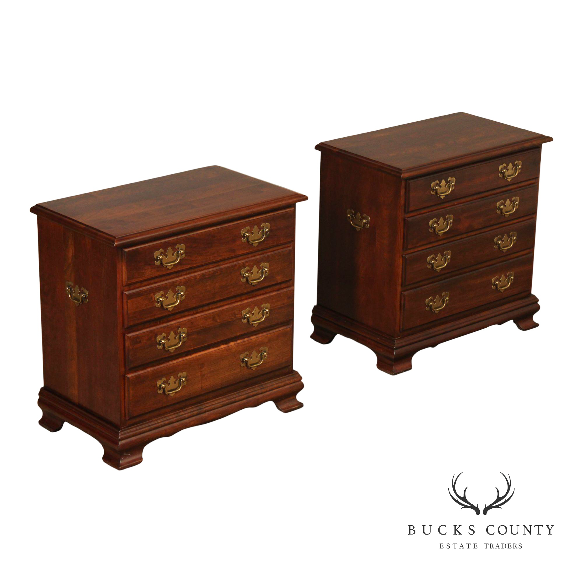 Chippendale Style Pair of Cherry Bedside Chests Nightstands