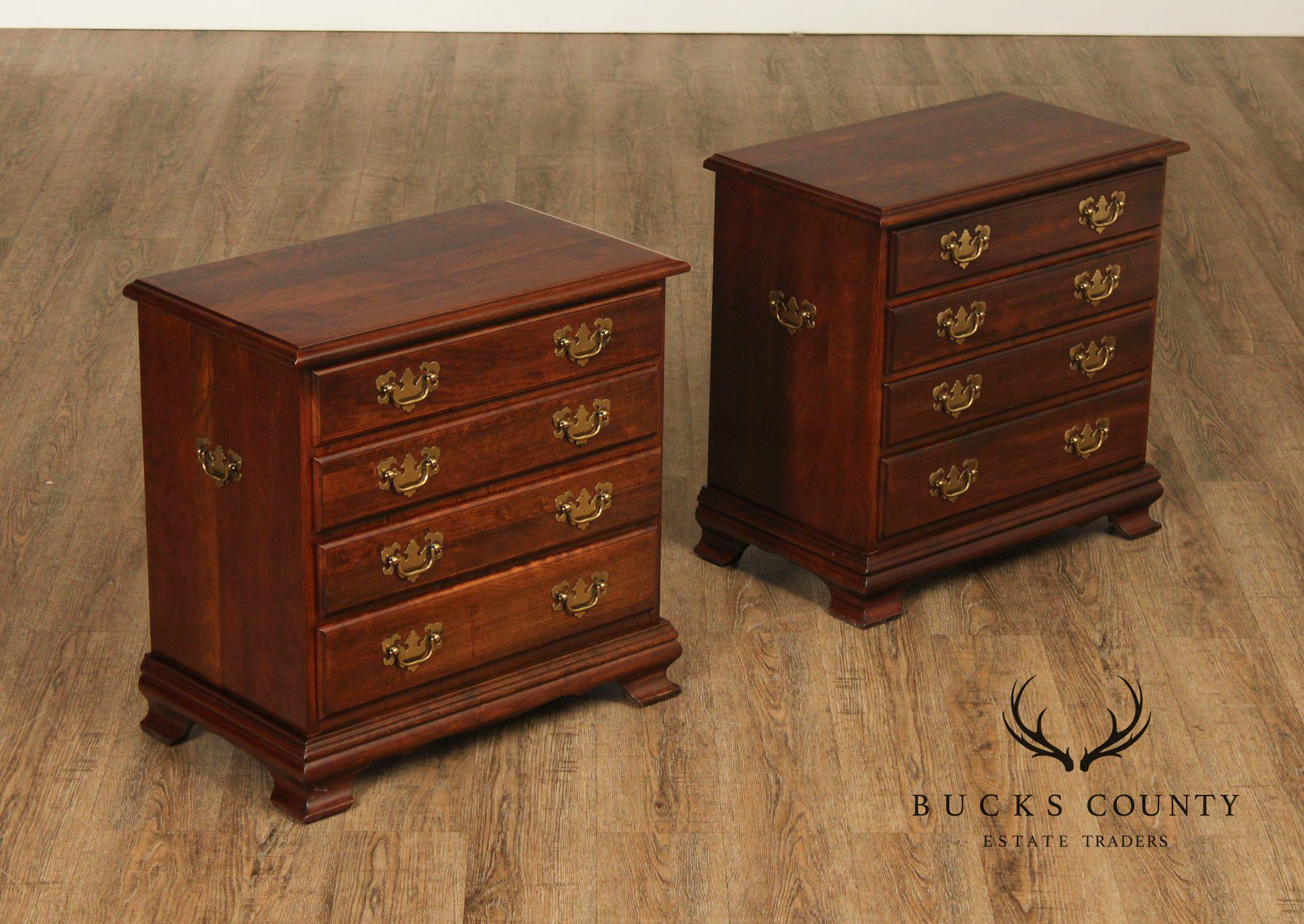 Chippendale Style Pair of Cherry Bedside Chests Nightstands
