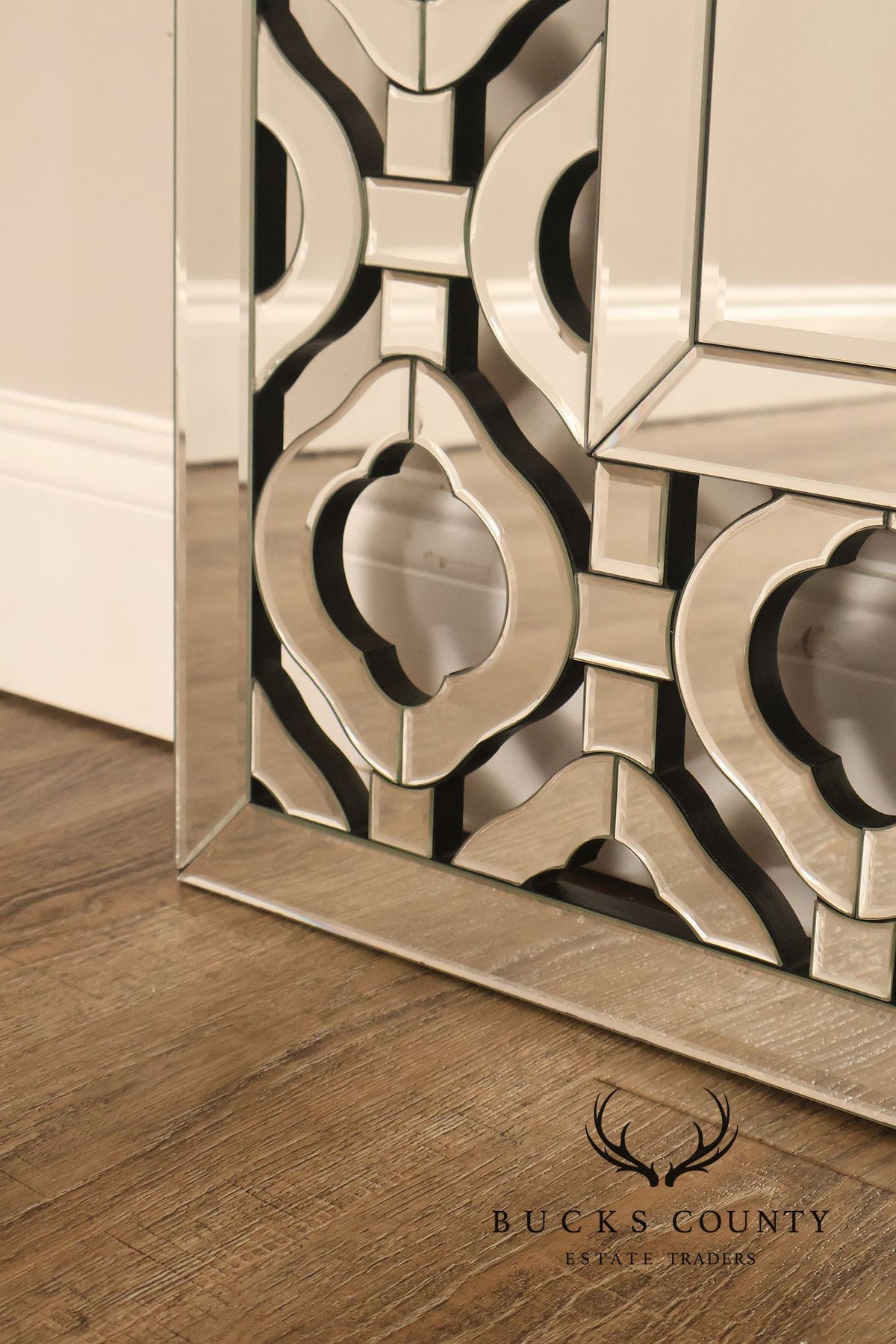 Bassett Hollywood Regency Wall Mirror With Geometric Fretwork