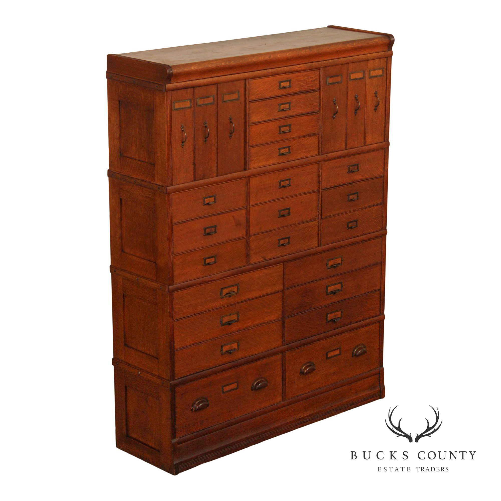 Antique Oak Multi Drawer Stacking Library File Cabinet