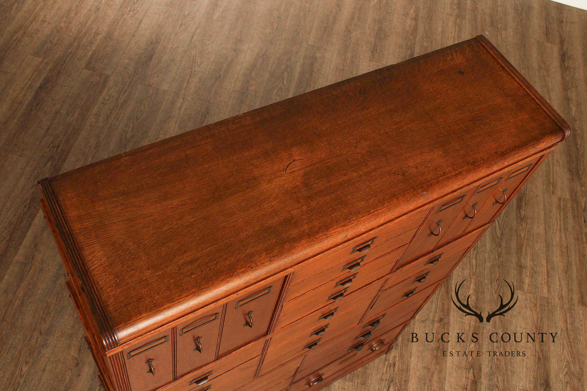 Antique Oak Multi Drawer Stacking Library File Cabinet