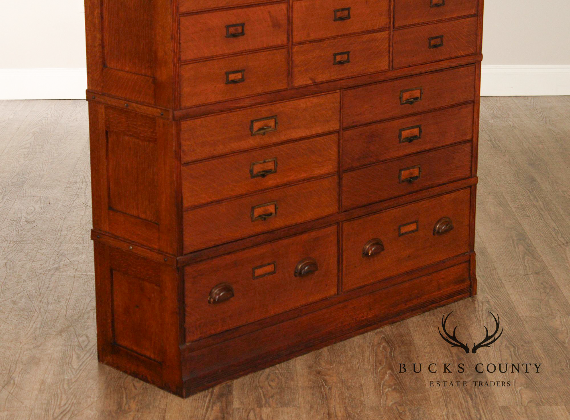 Antique Oak Multi Drawer Stacking Library File Cabinet