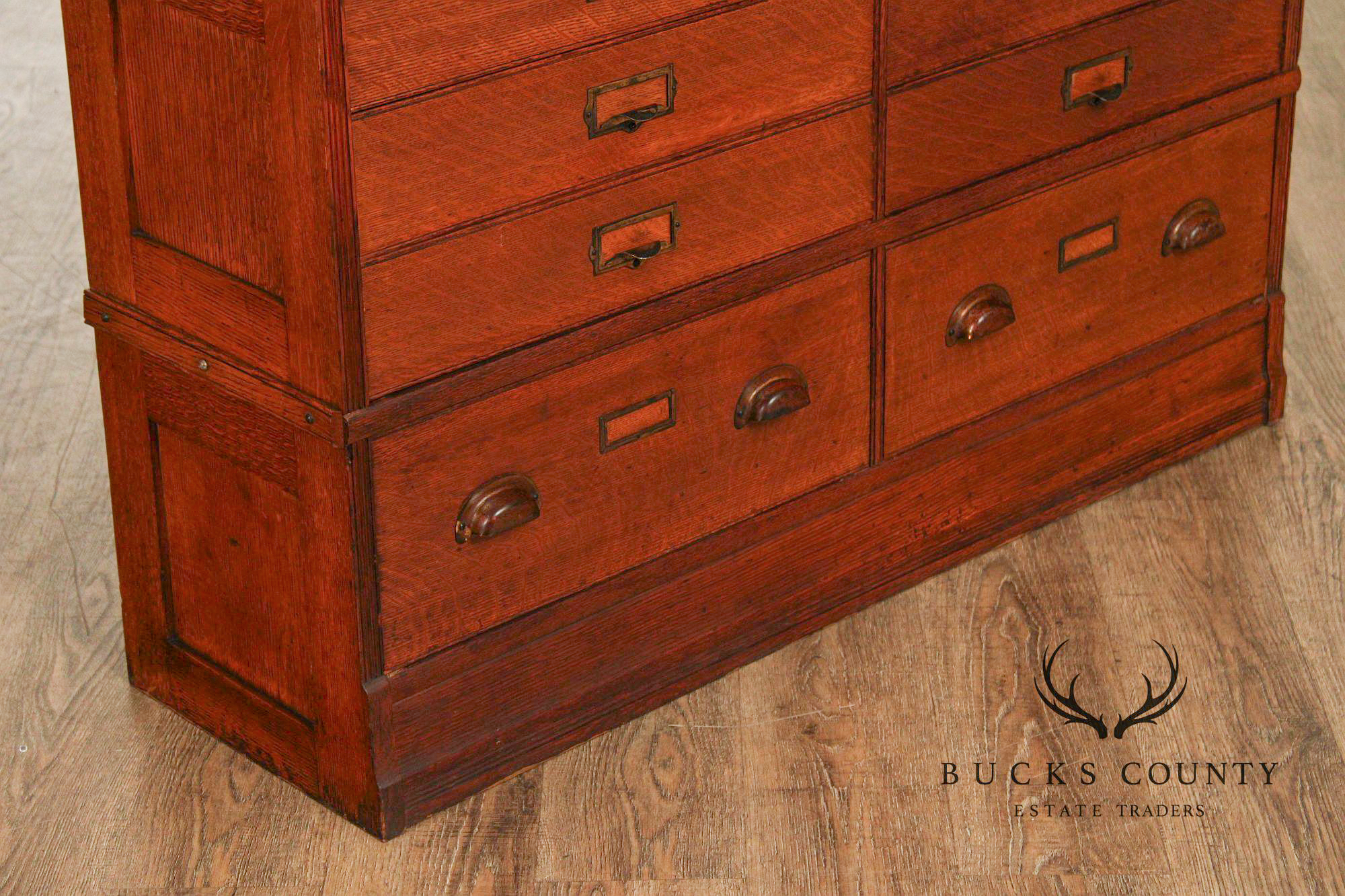 Antique Oak Multi Drawer Stacking Library File Cabinet
