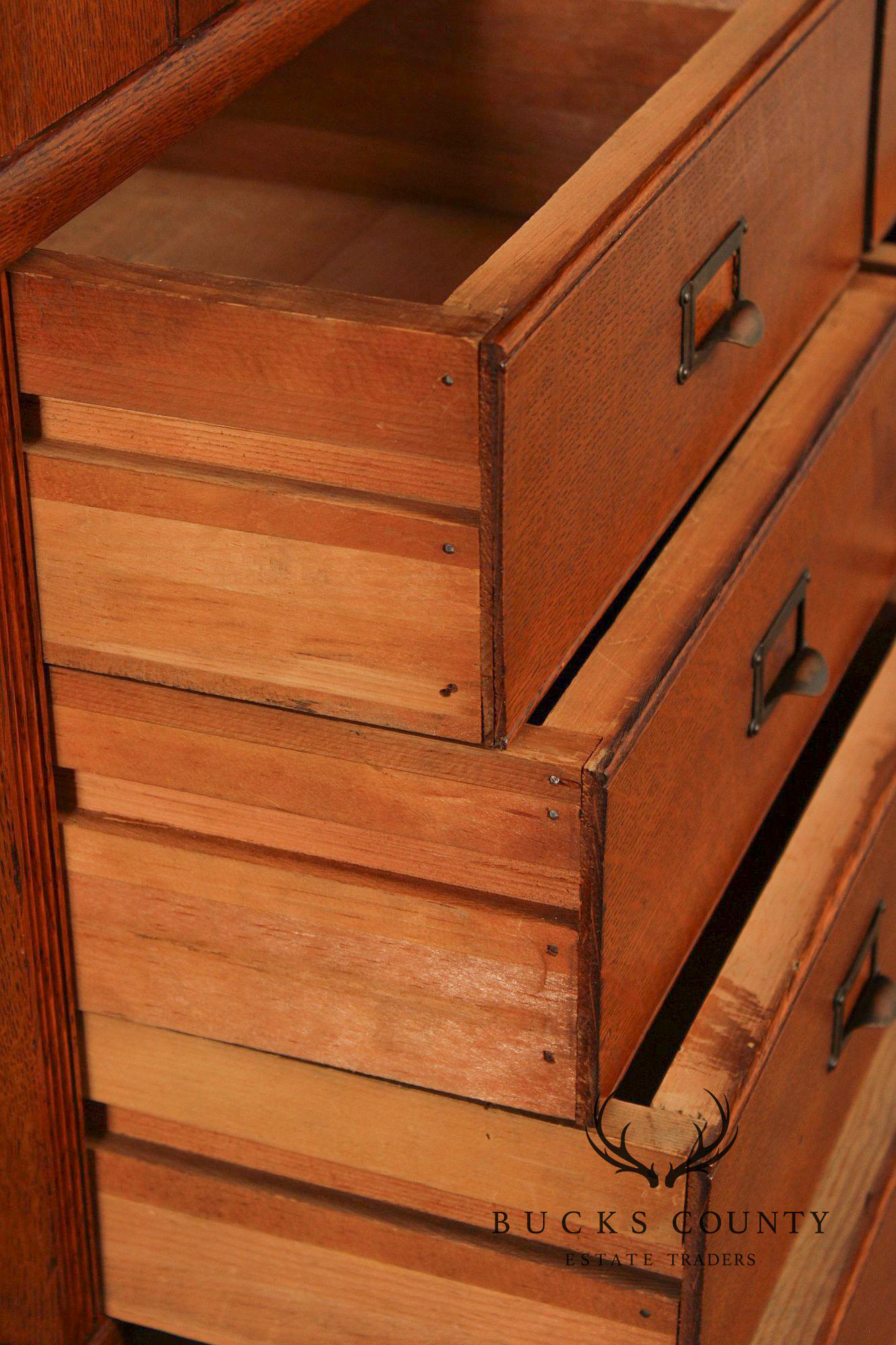 Antique Oak Multi Drawer Stacking Library File Cabinet