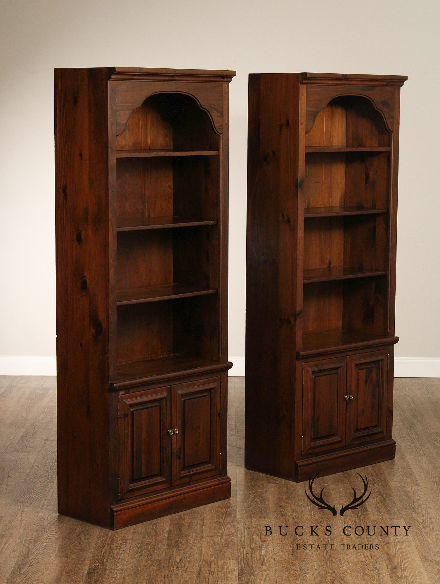 Kling Colonial Revival Vintage Pair of Pine Open Bookcases