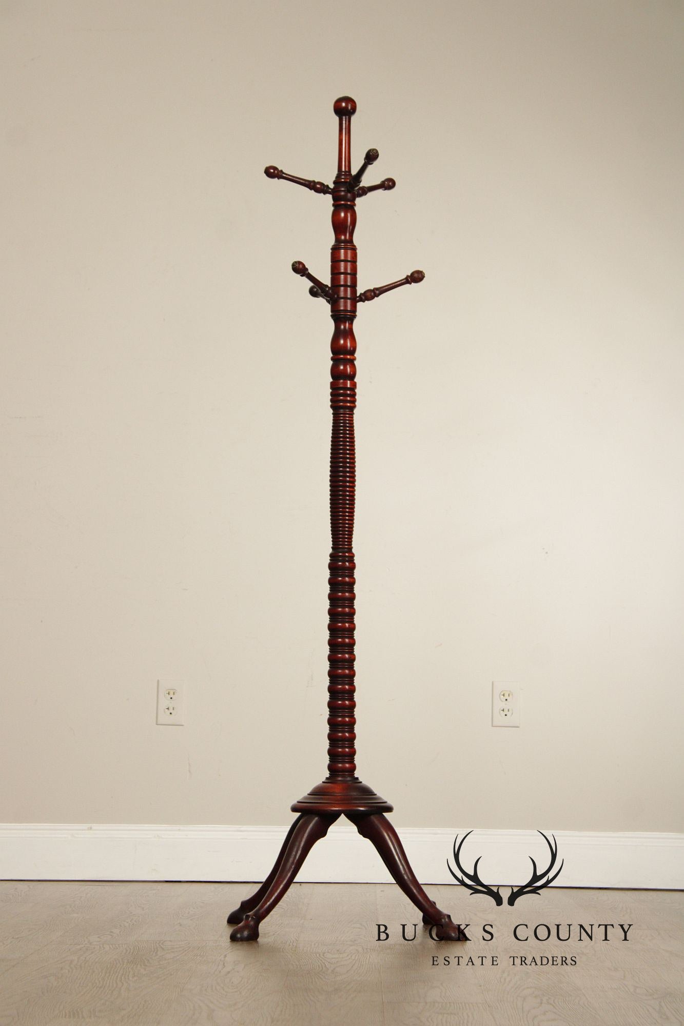 Antique Victorian Mahogany Carved  Hoof-Foot Coat Rack