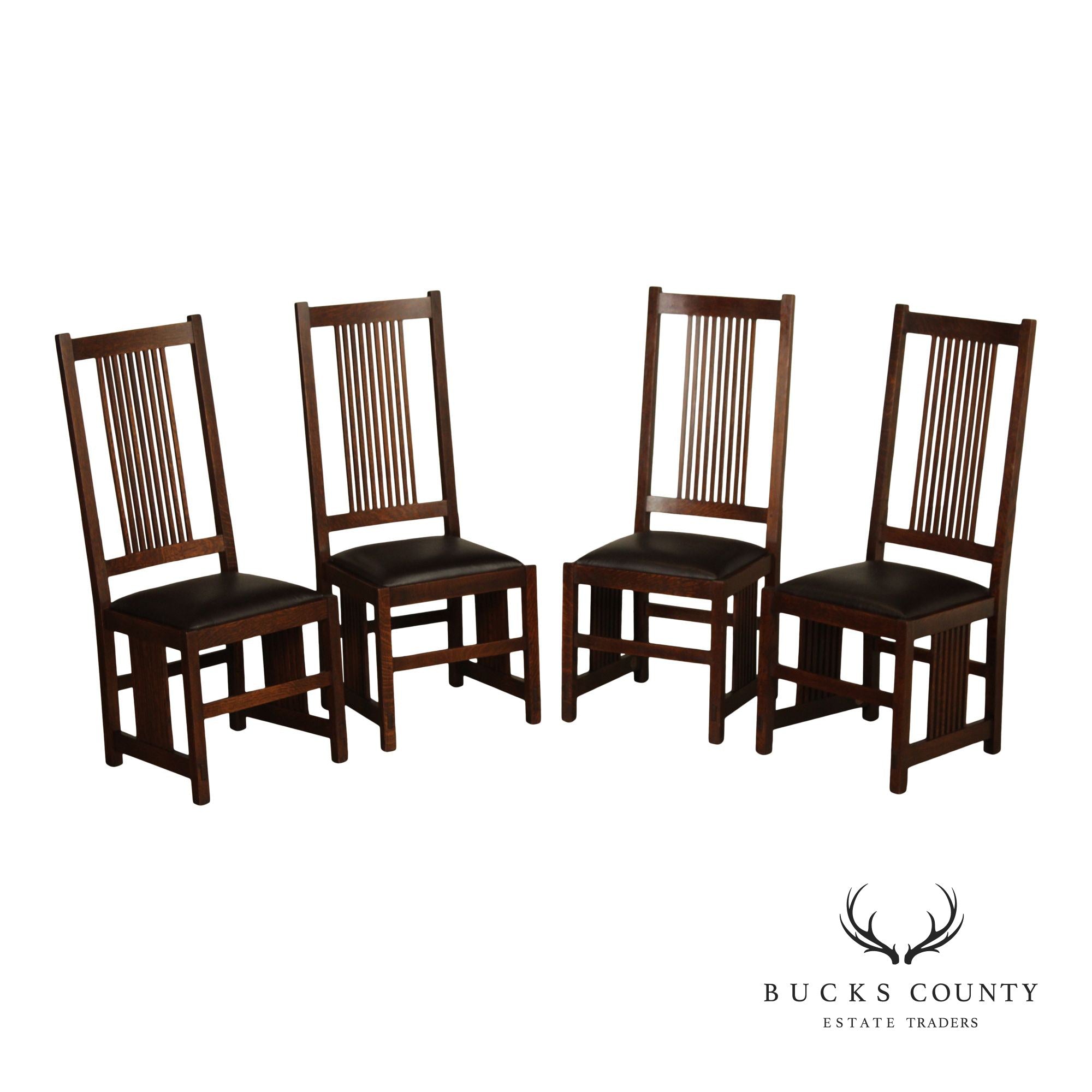 Stickley Mission Collection Set of Four Oak Spindle Dining Chairs