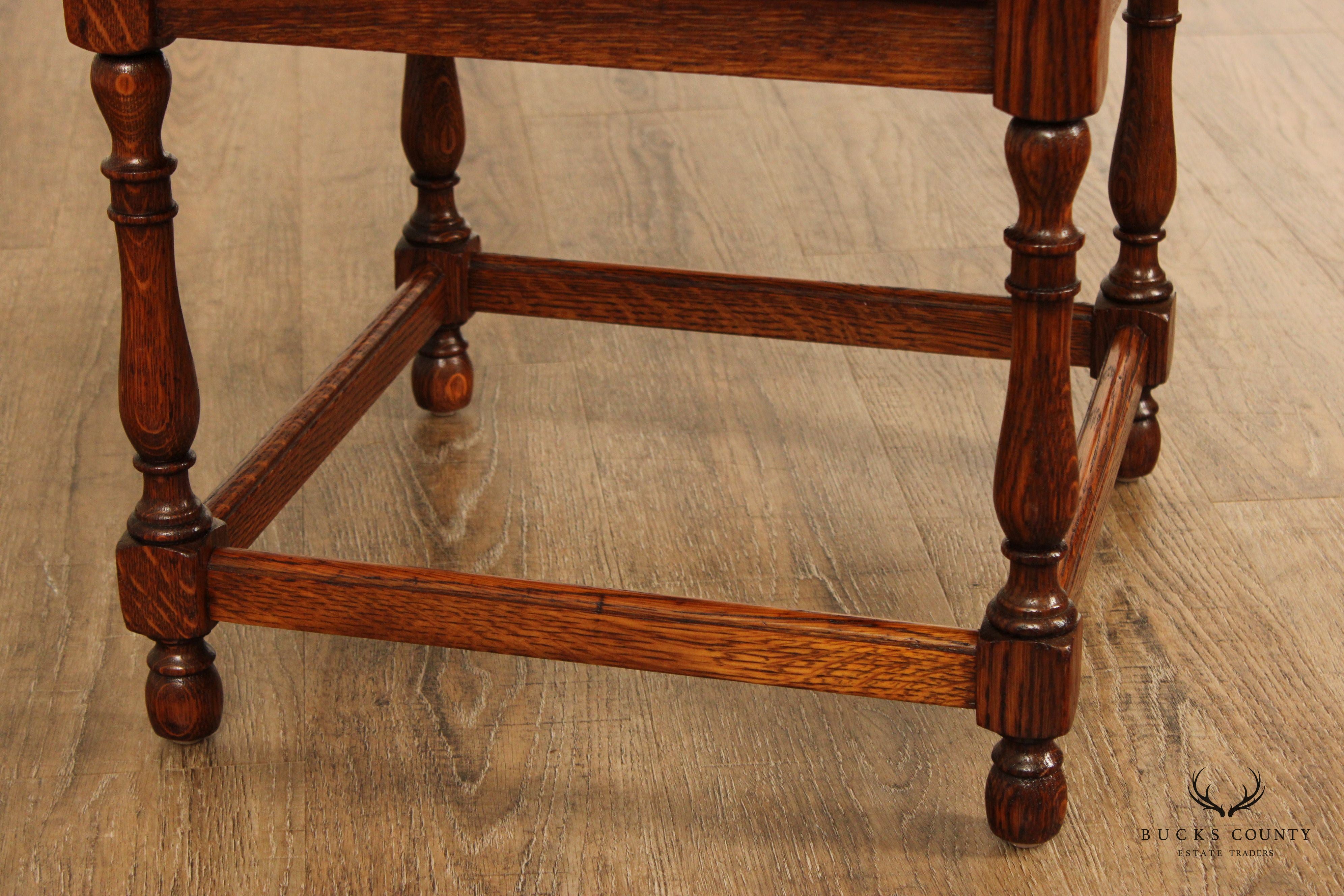 William & Mary Style Oak Square Top Taboret Side Table