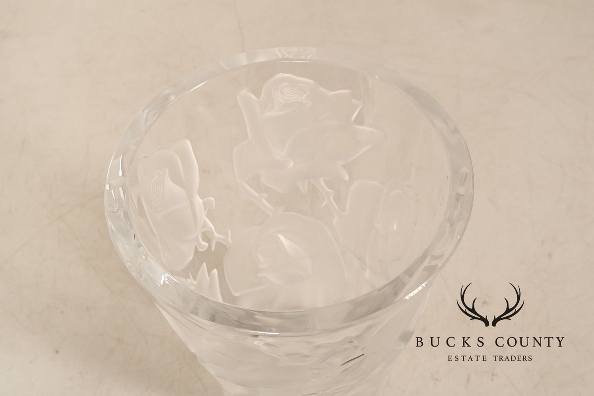 Lalique 'Ispahan' Rose Pattern Glass Vase