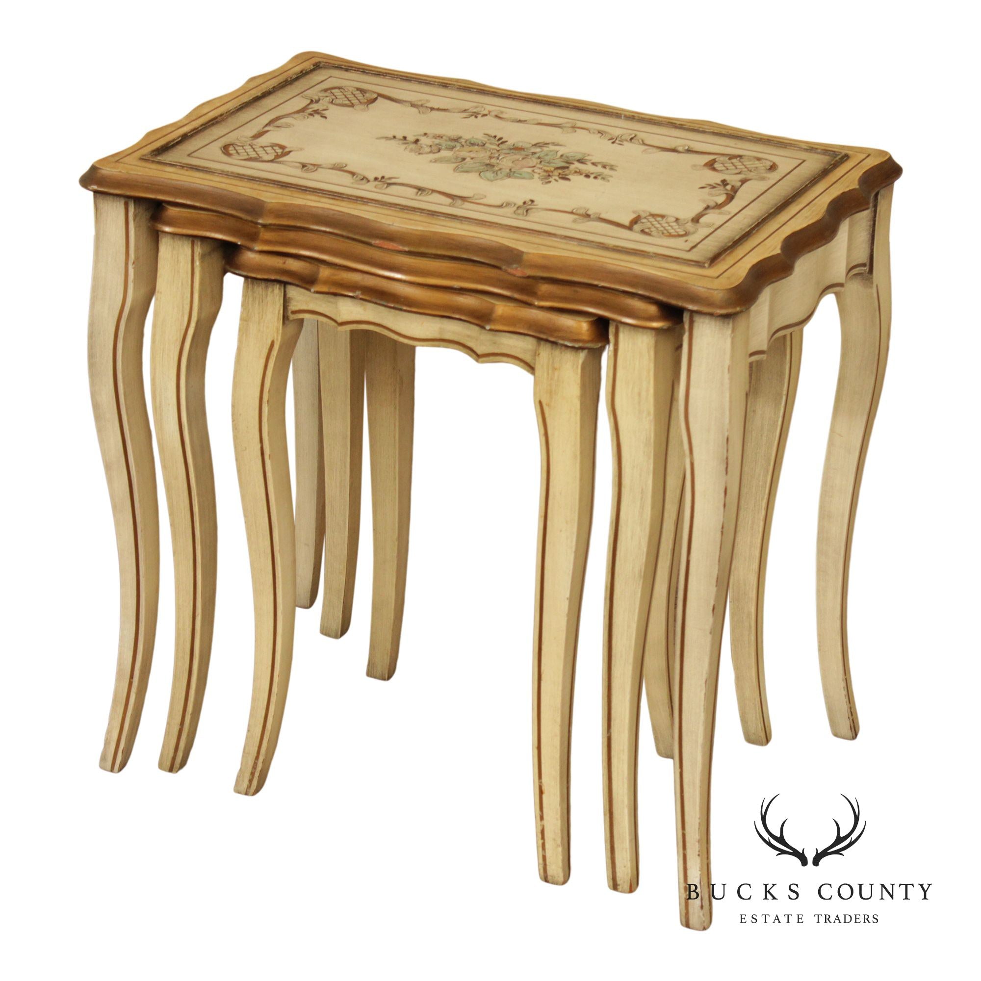 French Provincial Style Set of Three Painted Nesting tables
