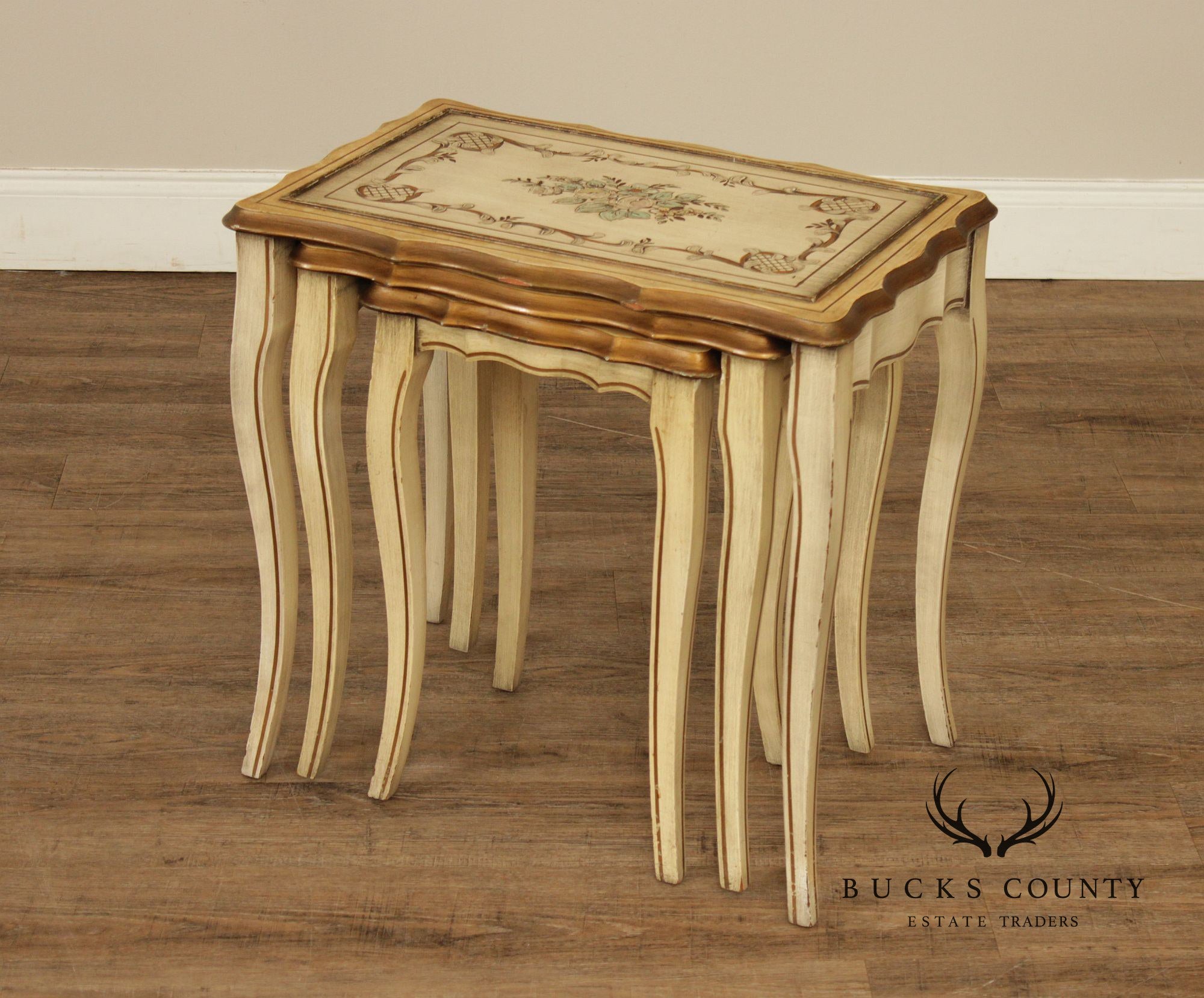French Provincial Style Set of Three Painted Nesting tables